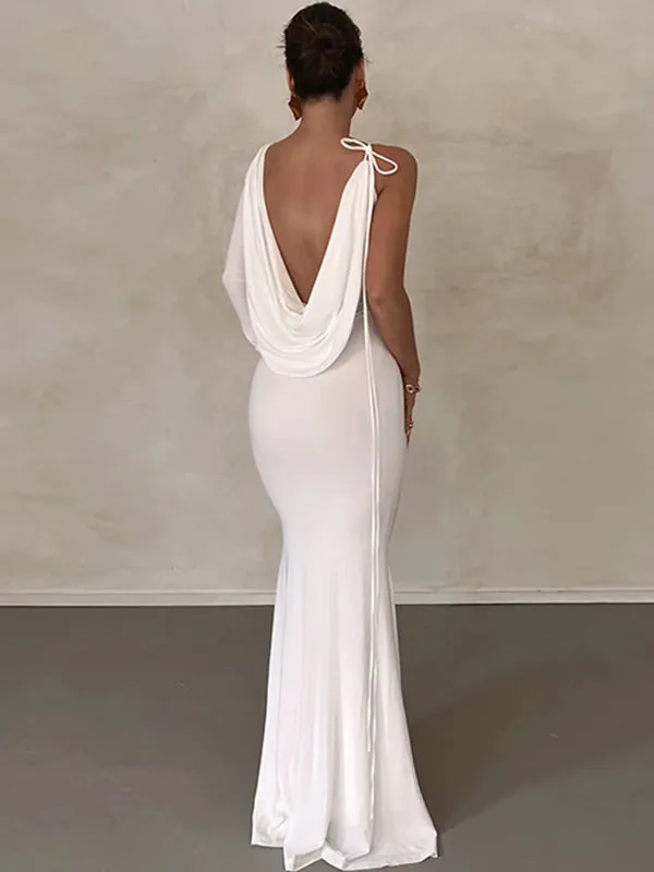 Momnfancy Off Shoulder Backless Irregular Bodycon Mermaid Elegant Party Gown Baby Shower Maternity Maxi Dress