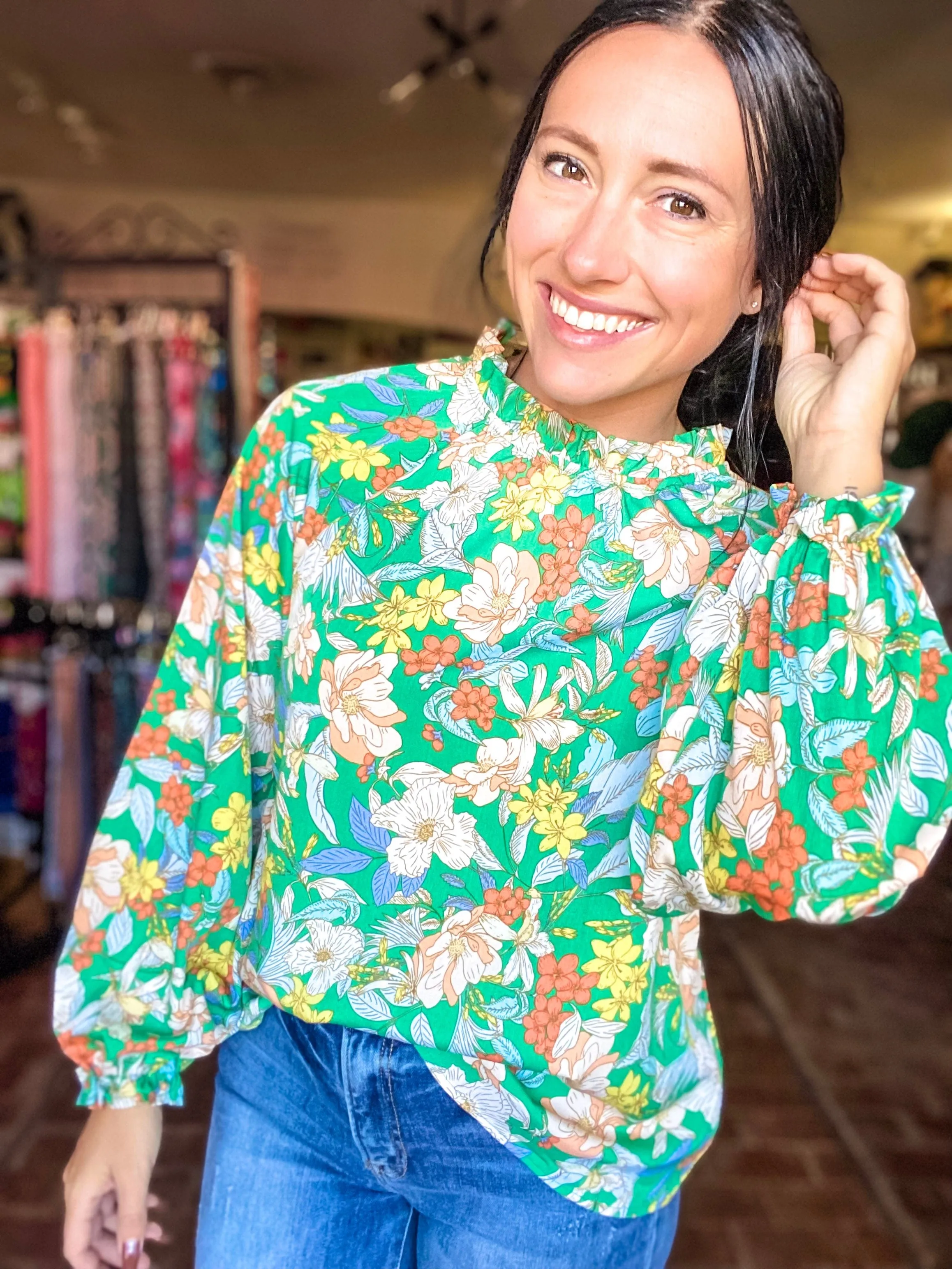 Moss Green Floral Top