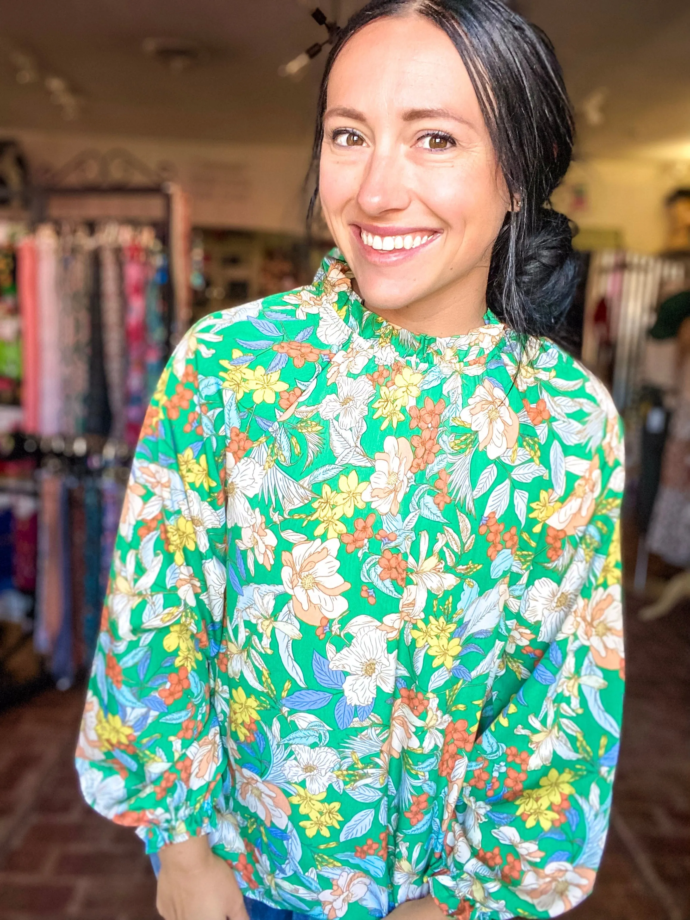 Moss Green Floral Top