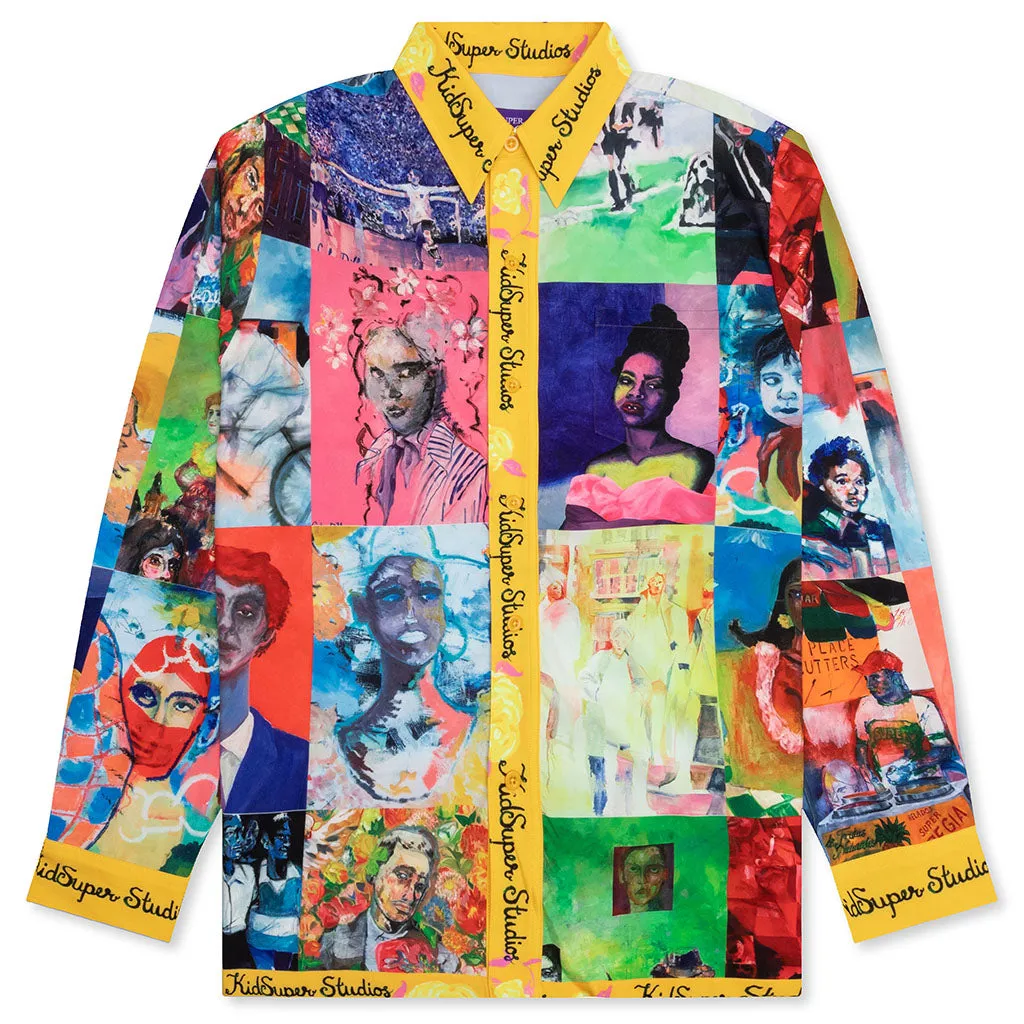 Multi Color Portraits Button Up - Multi