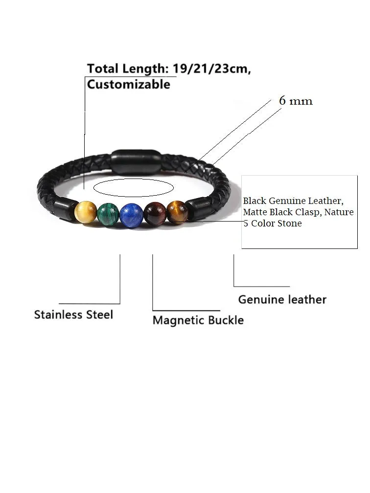 Nature 5 Color Stone Leather Bracelet