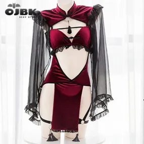 OJBK Gothic Black and Red Lace Lingerie, Perfect for Cosplay