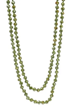 Olive Green Crystal Long Beaded 60 Layering Necklace