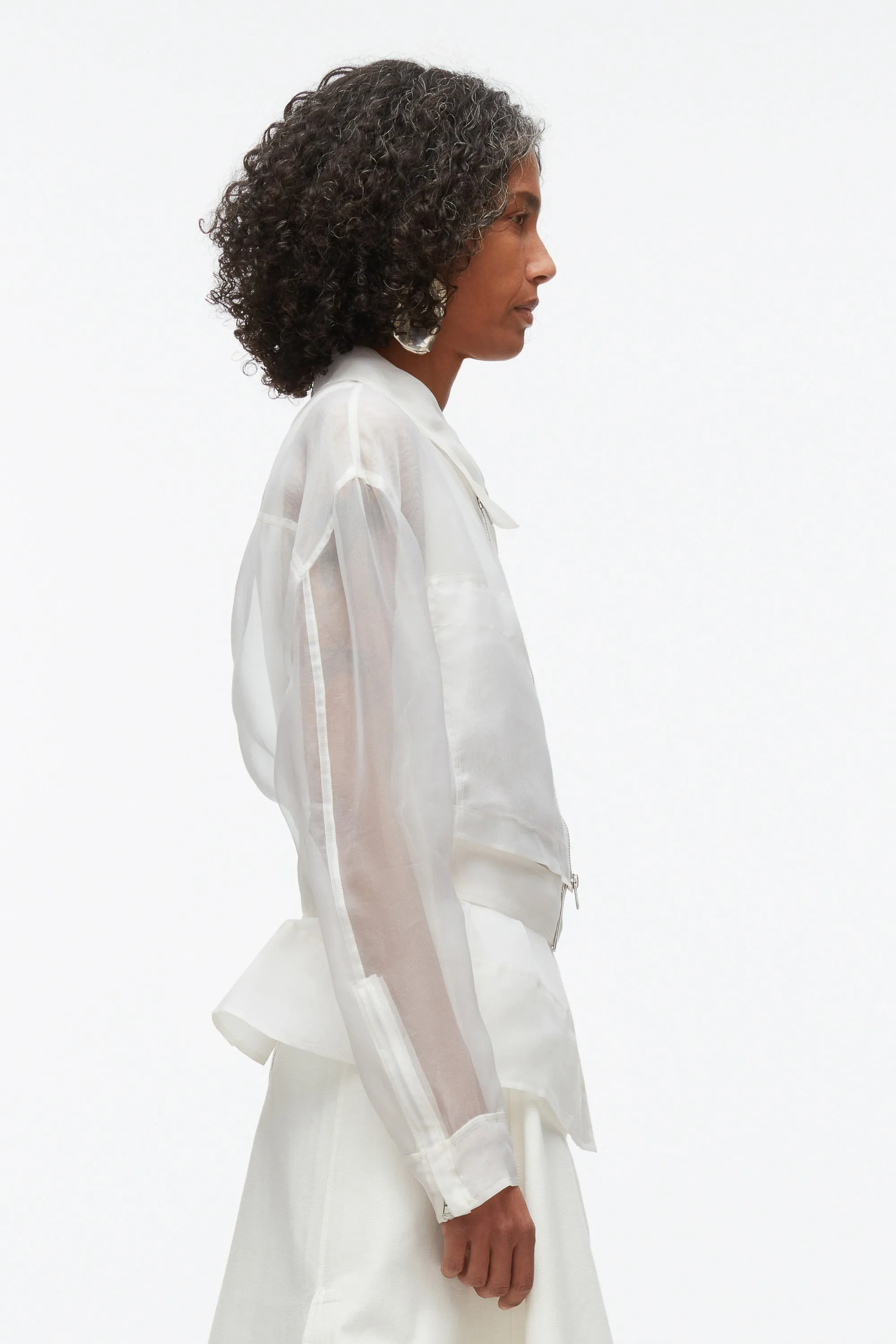 Organza Belted Flounce Utility Jacket