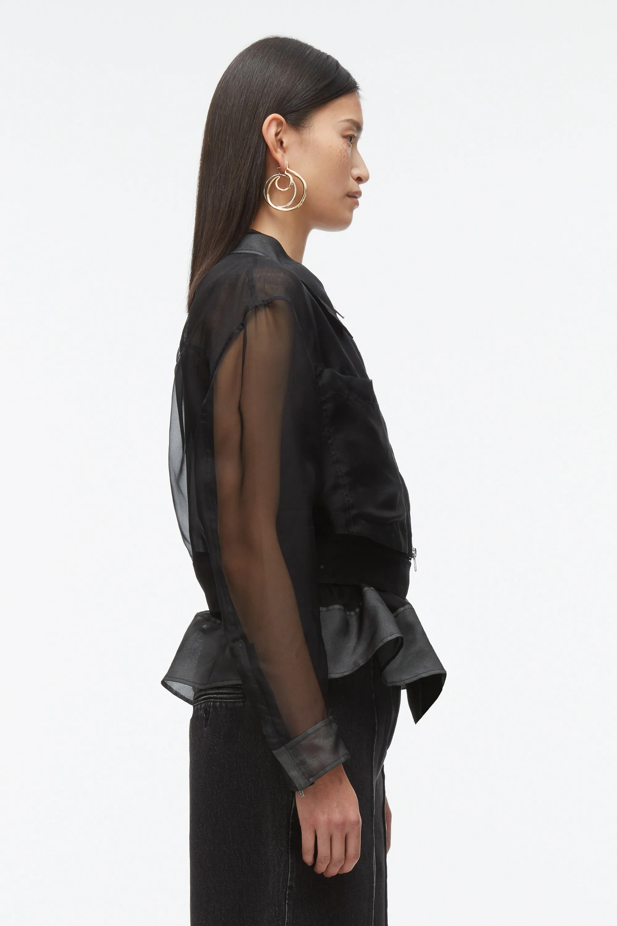 Organza Belted Flounce Utility Jacket