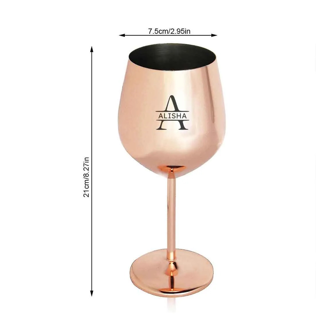 Personalised Wine Glasses Non Breakable Steel Wine Glasses Copper Finish Goblets - Name Monogram