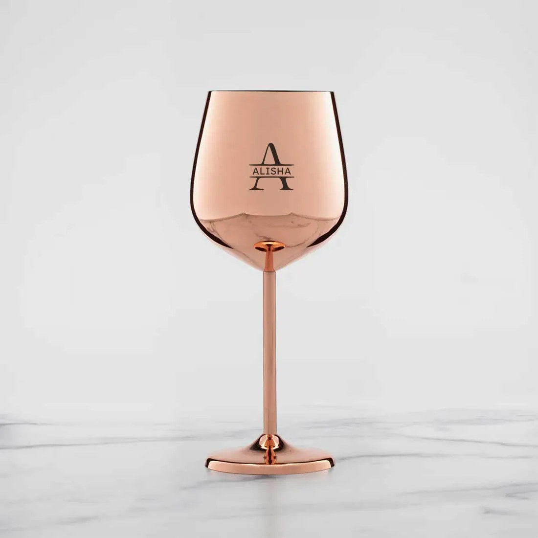 Personalised Wine Glasses Non Breakable Steel Wine Glasses Copper Finish Goblets - Name Monogram