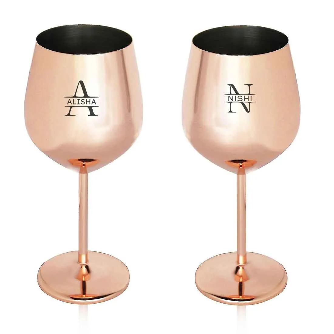 Personalised Wine Glasses Non Breakable Steel Wine Glasses Copper Finish Goblets - Name Monogram