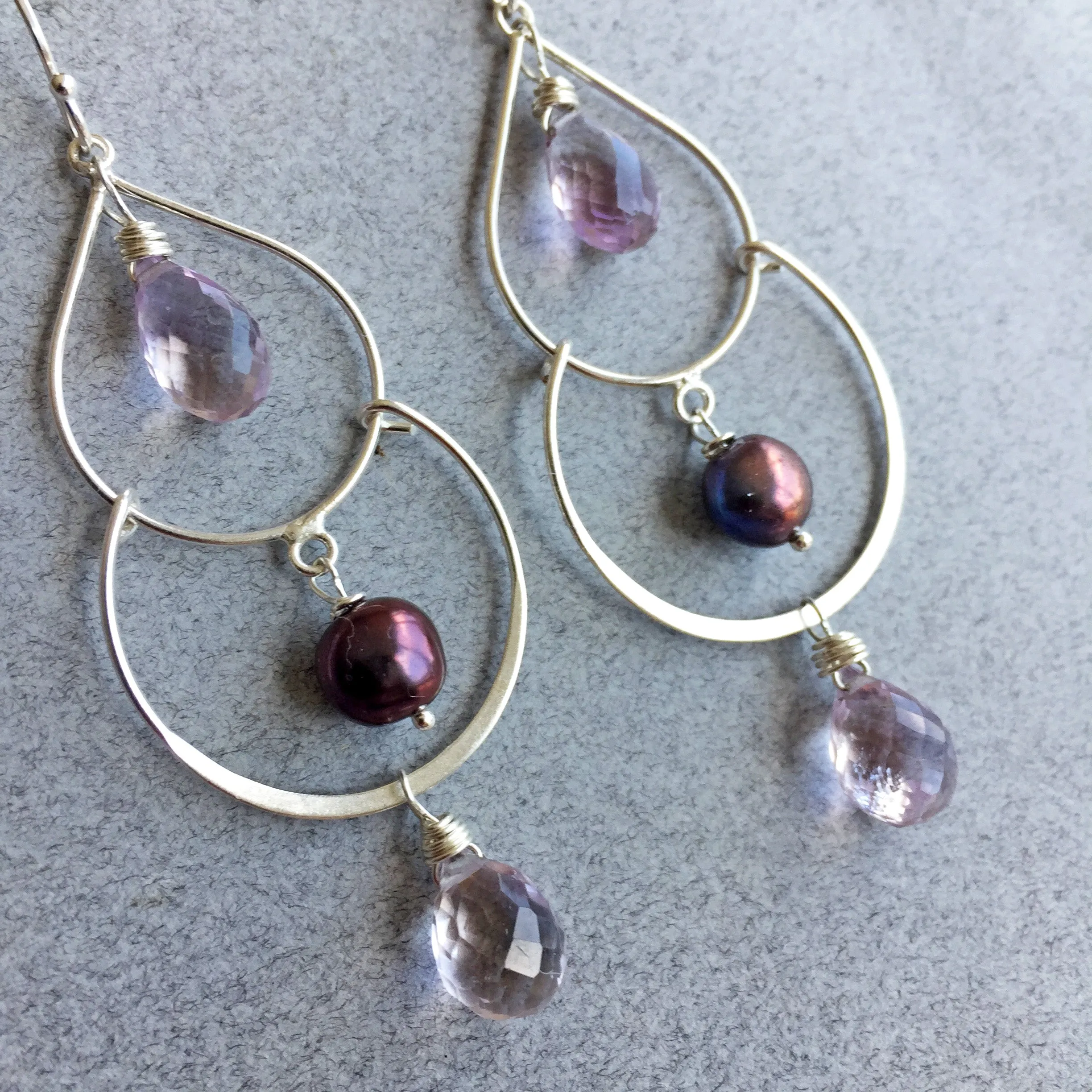 Pink Amethyst Double Hoops