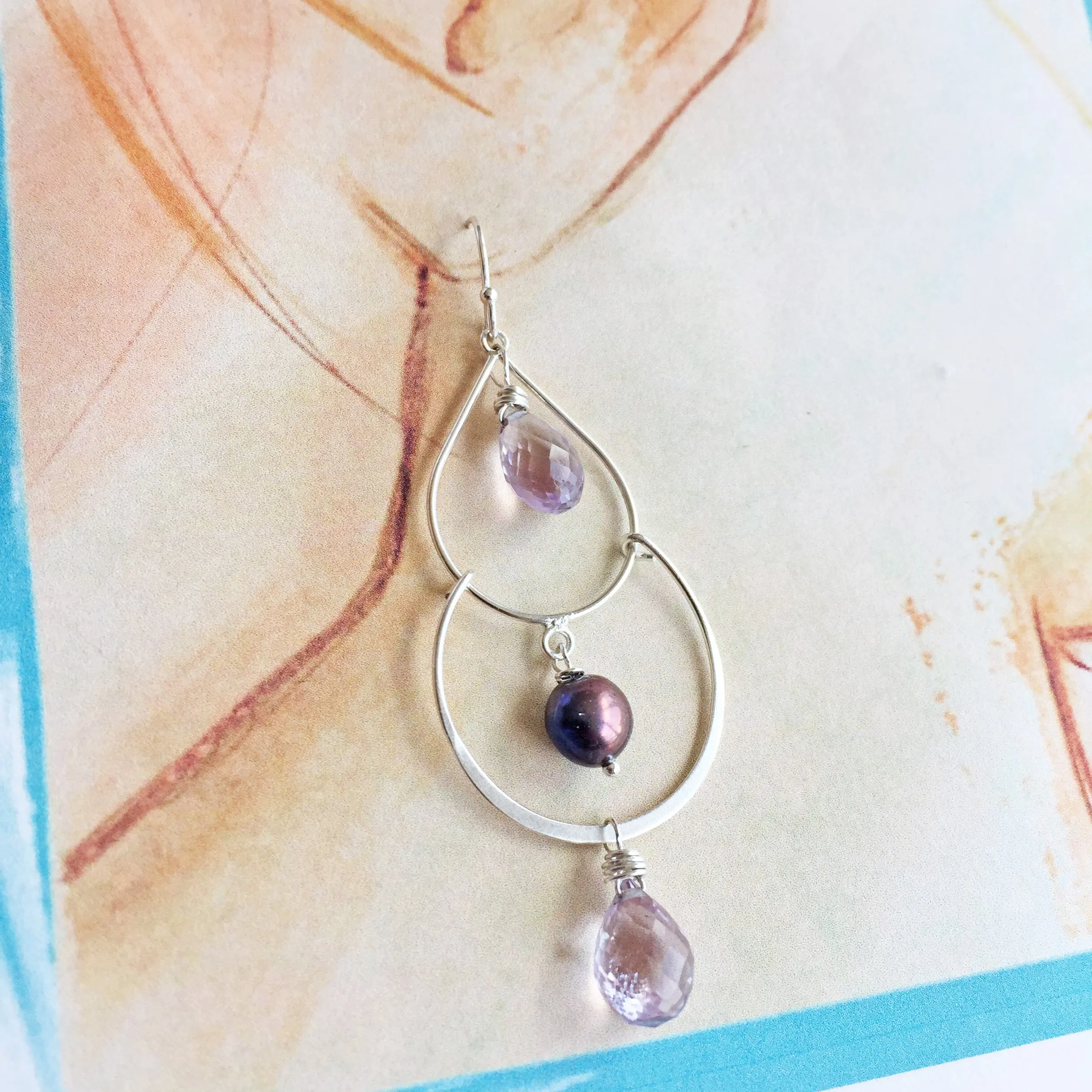 Pink Amethyst Double Hoops