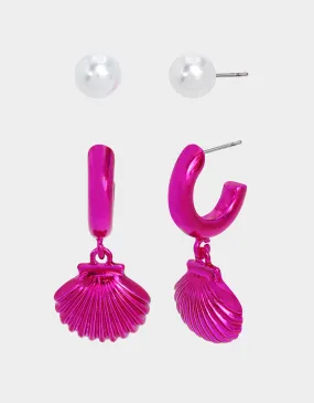 PINK SUMMER SHELL EARRING SET FUCHSIA