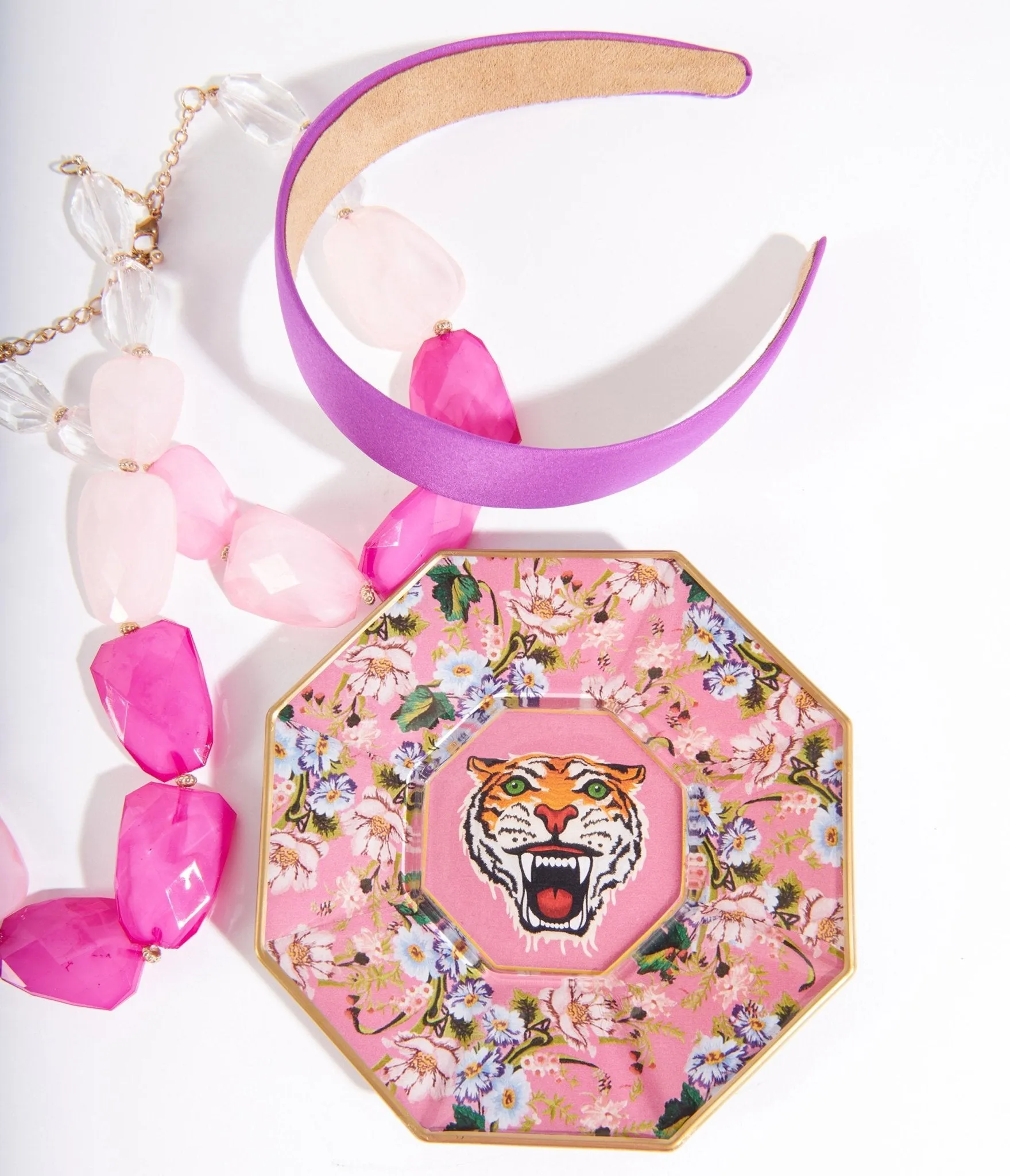 Pink Tiger Decoupage Glass Plate