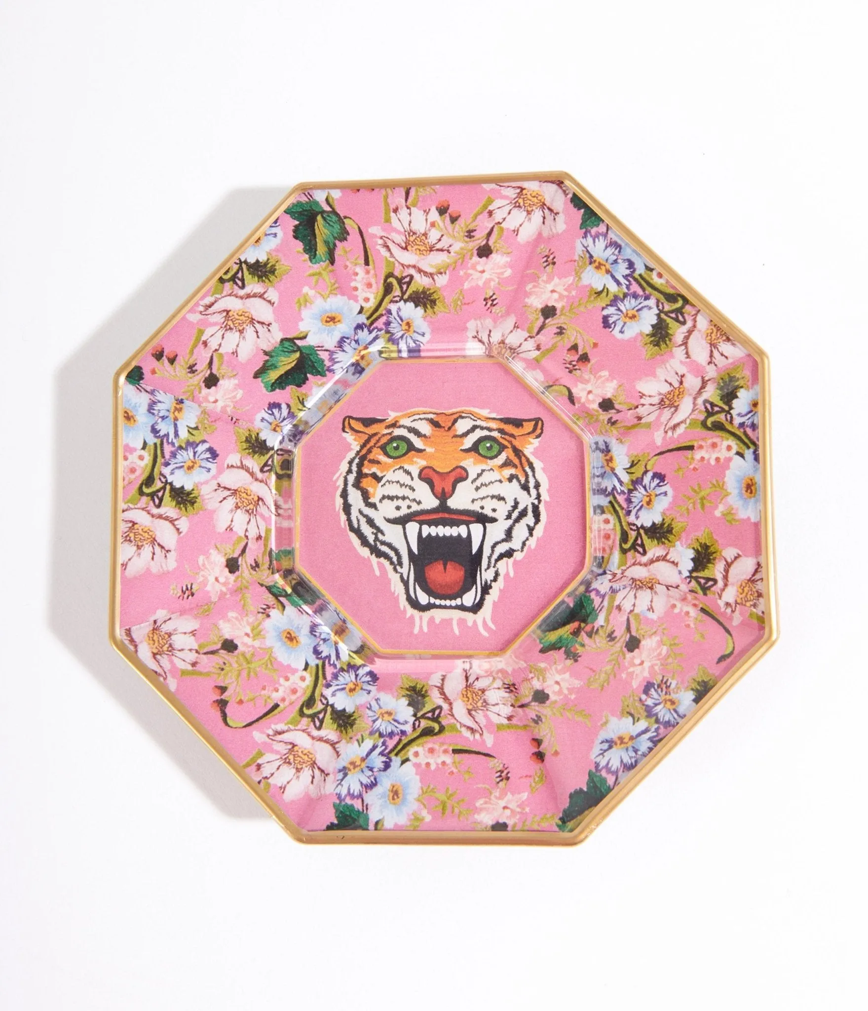 Pink Tiger Decoupage Glass Plate