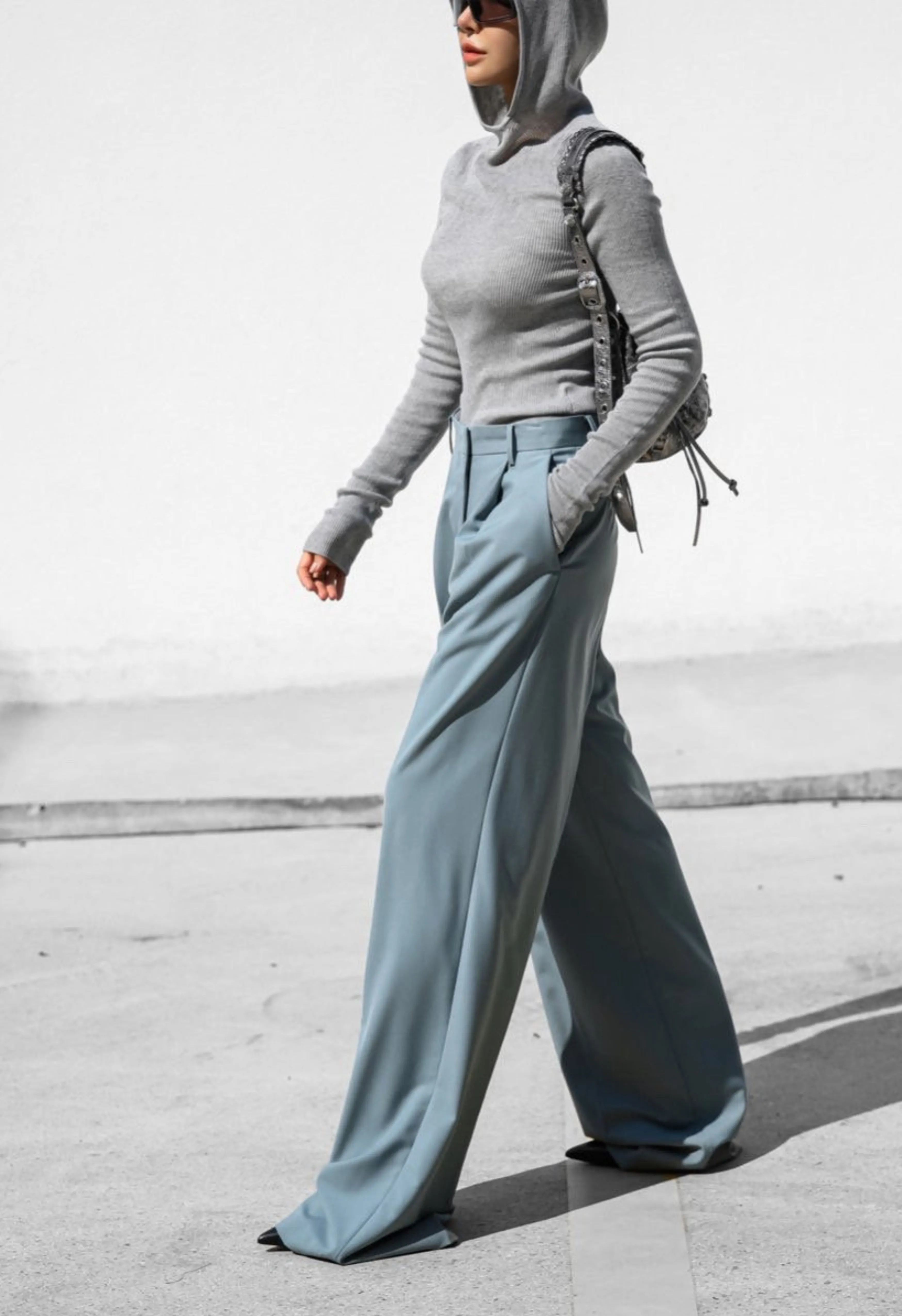 Pleated Trouser In Ocean Grey