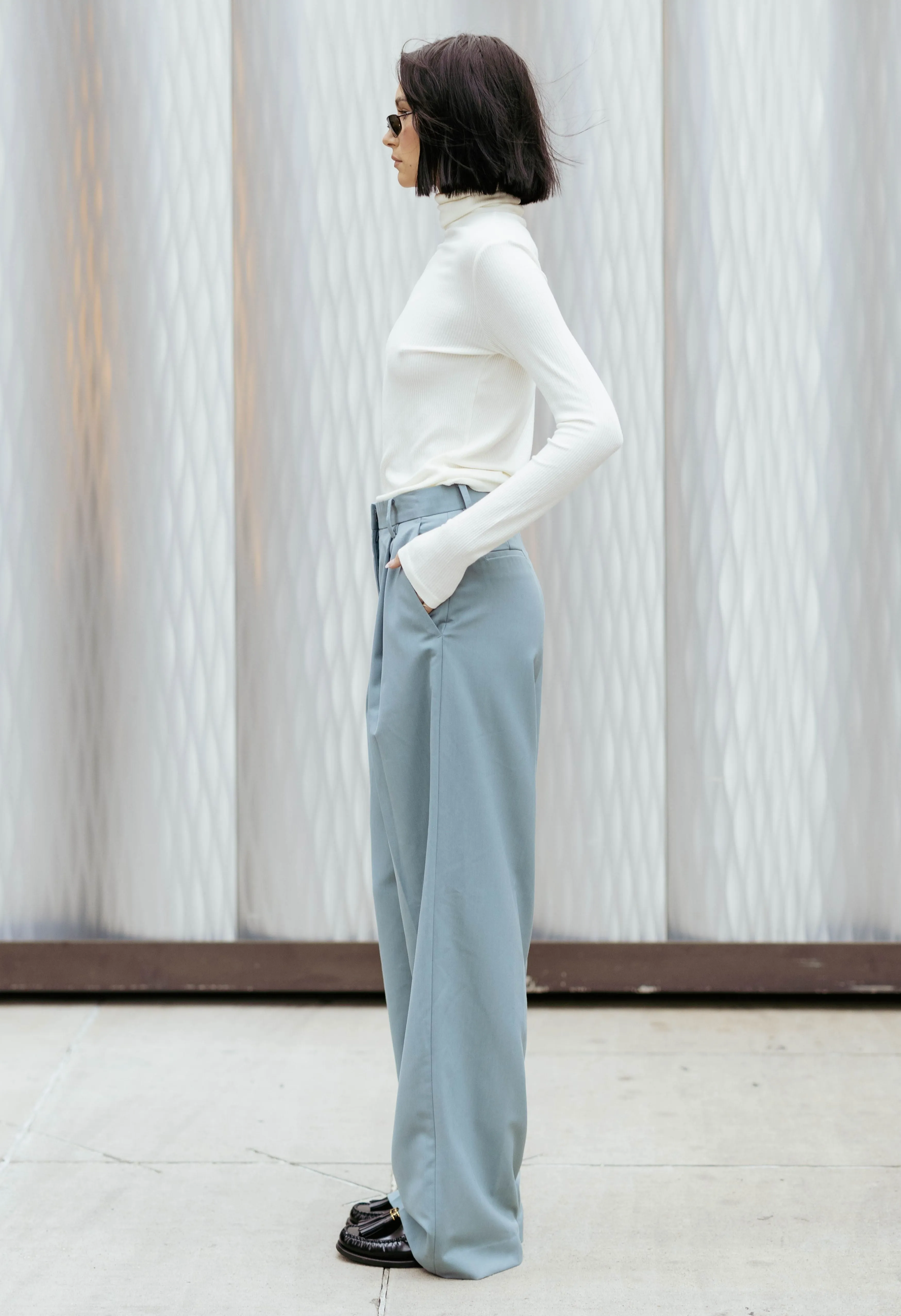 Pleated Trouser In Ocean Grey