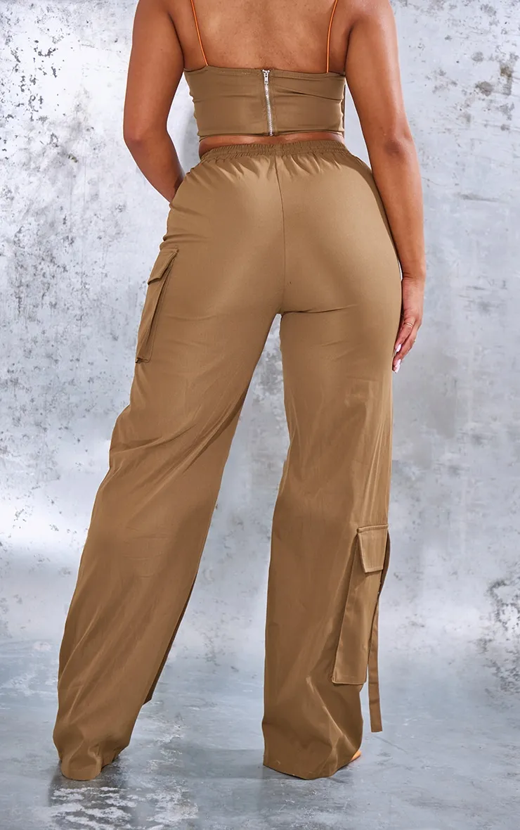 Plt Shape Khaki Pocket Detail Wide Leg Joggers