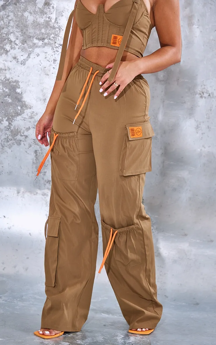 Plt Shape Khaki Pocket Detail Wide Leg Joggers