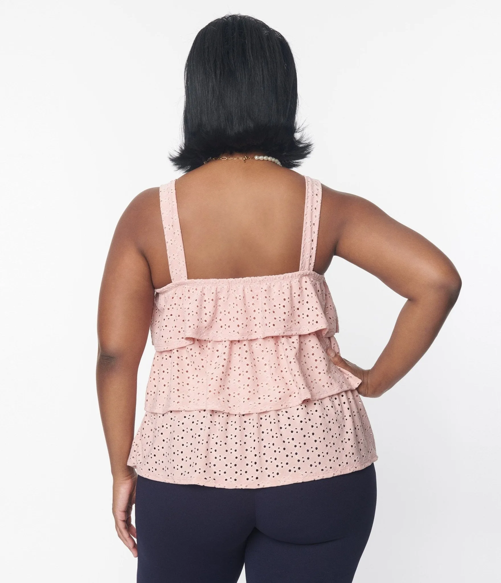 Plus Size Blush Pink Eyelet Tiered Crop Top