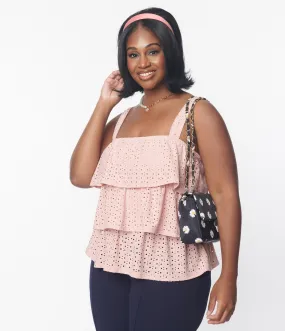 Plus Size Blush Pink Eyelet Tiered Crop Top