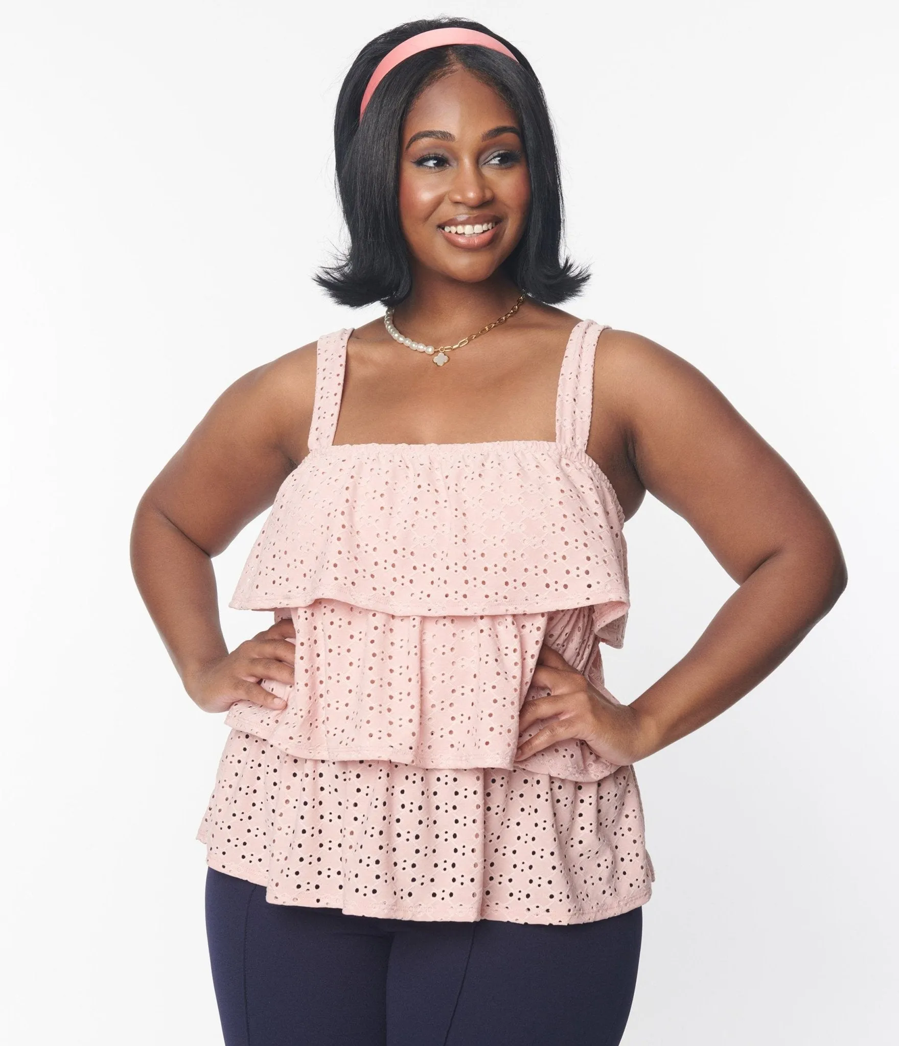 Plus Size Blush Pink Eyelet Tiered Crop Top