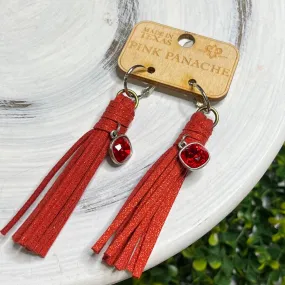 PP Red Leather Tassel Earrings