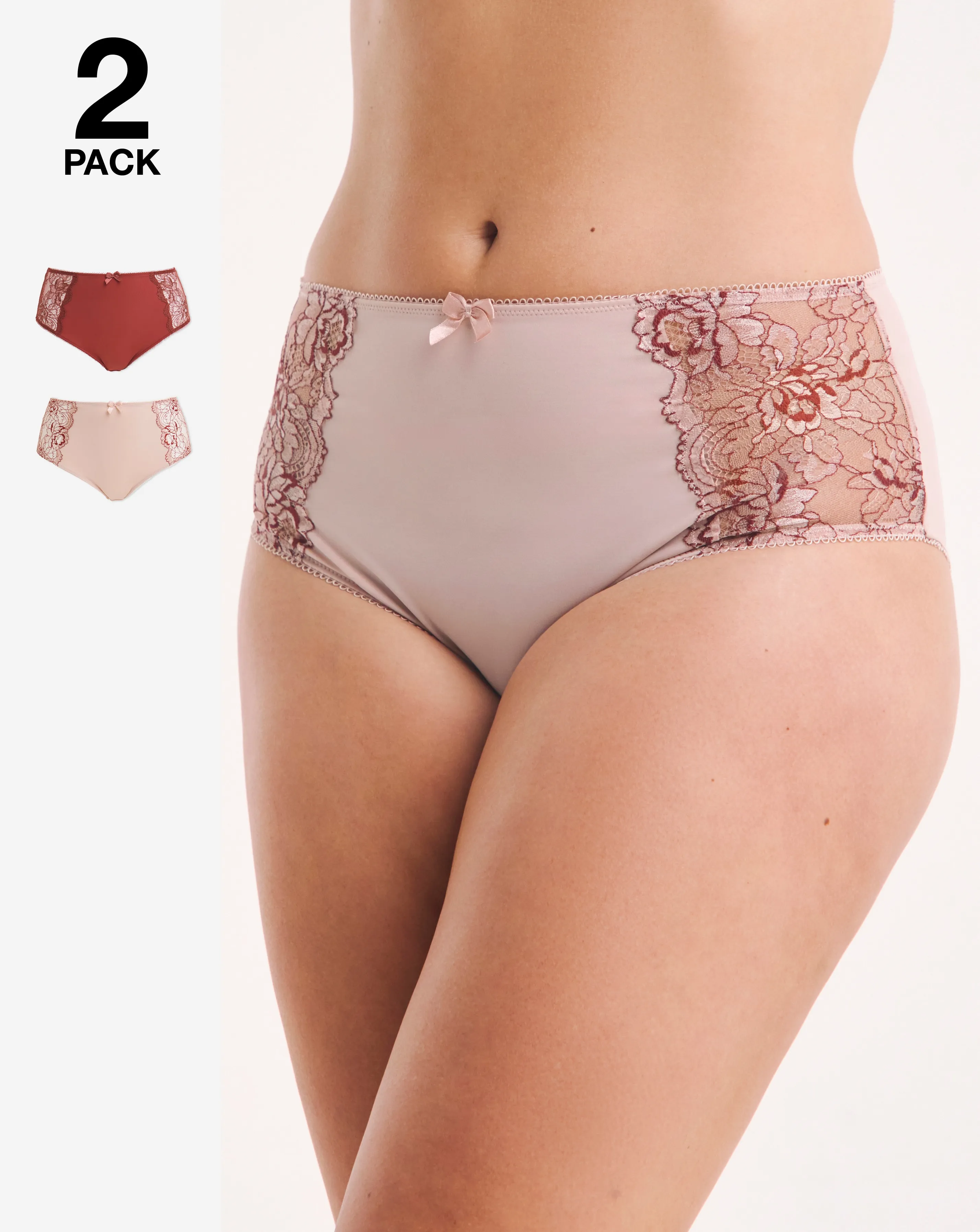 Pretty Secrets 2 Pack Ella Lace Full Brief Knickers | Simply Be