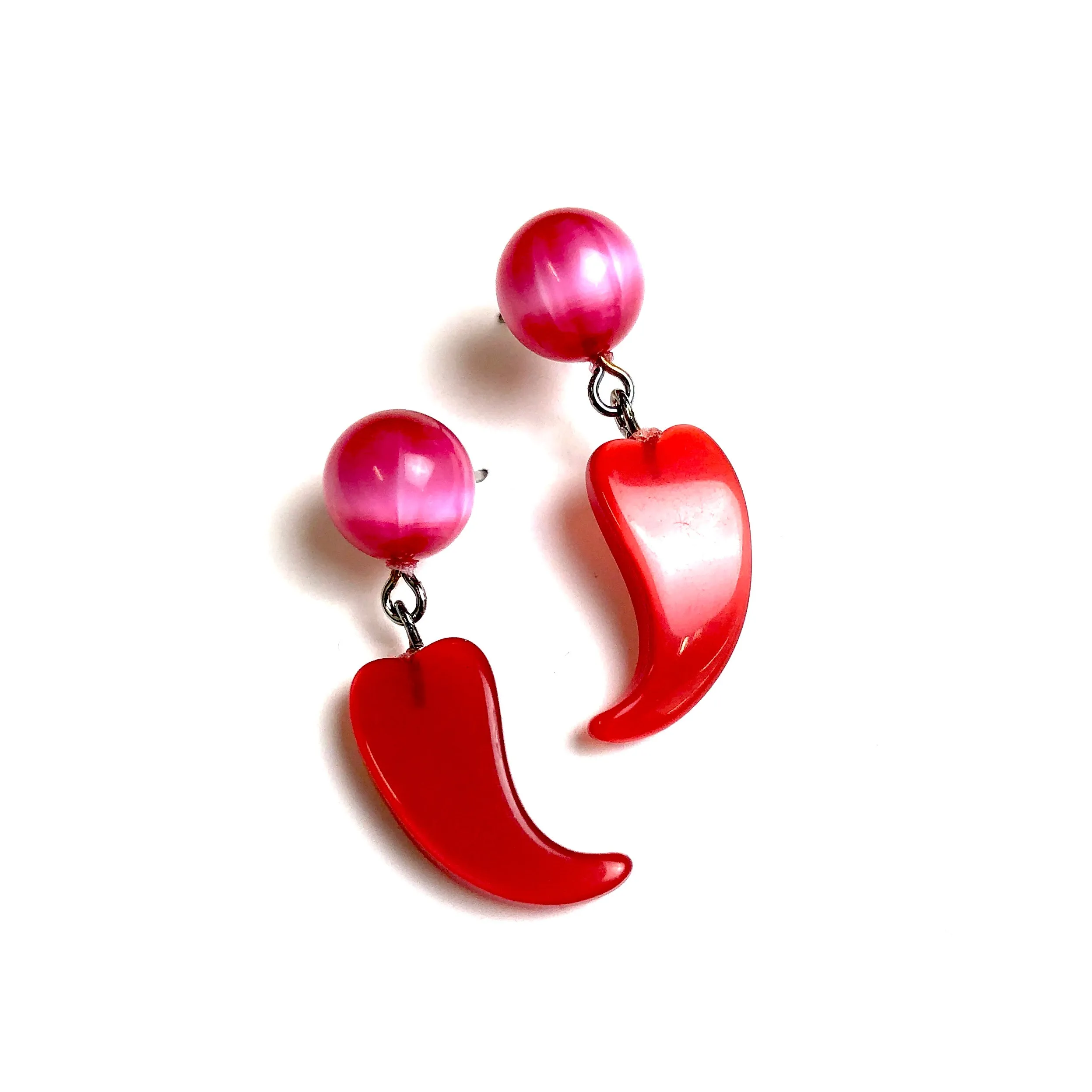 Red and Pink Swished Heart Drop Earrings