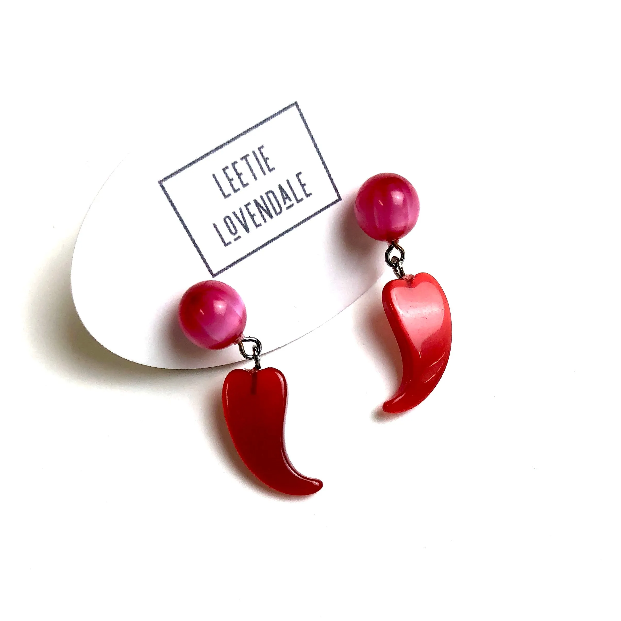 Red and Pink Swished Heart Drop Earrings