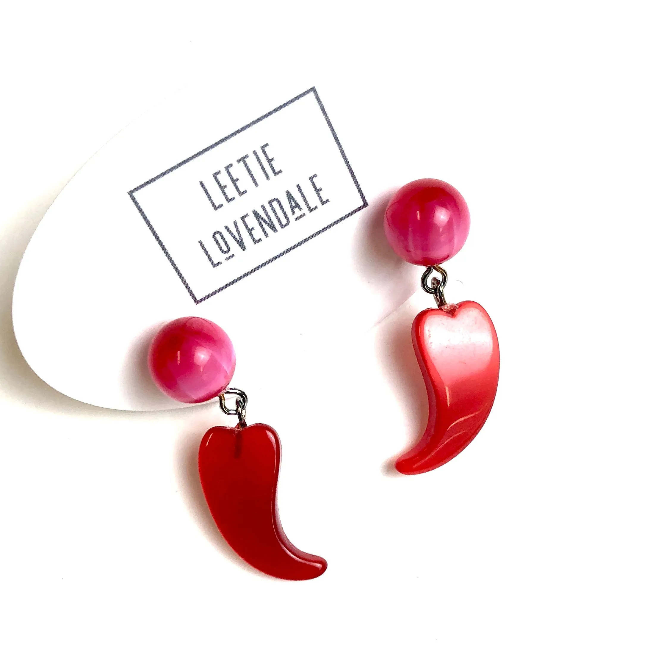 Red and Pink Swished Heart Drop Earrings