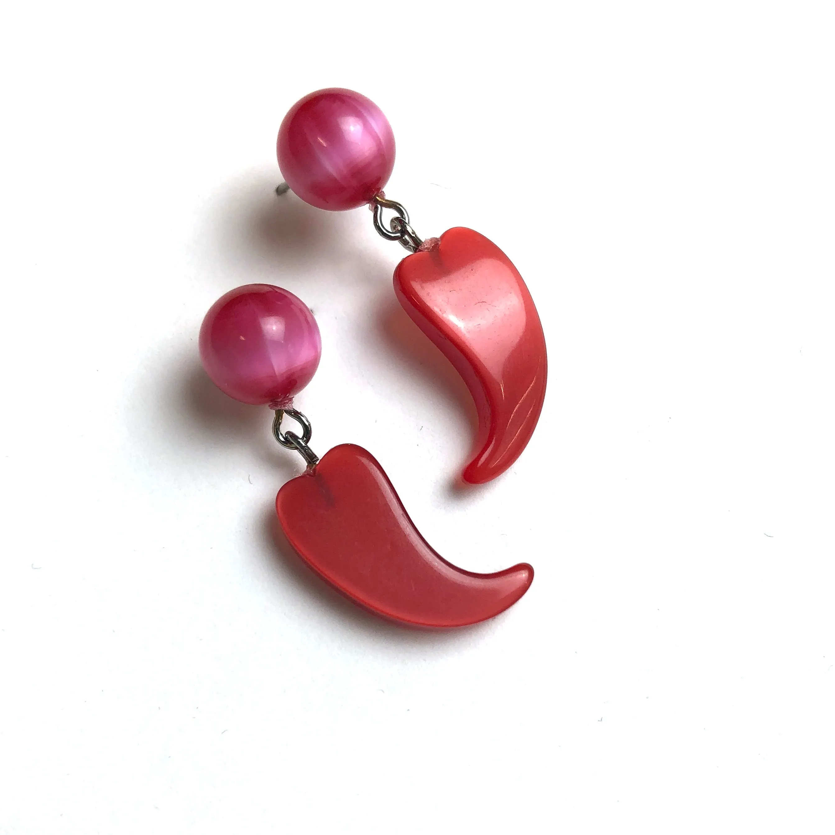 Red and Pink Swished Heart Drop Earrings