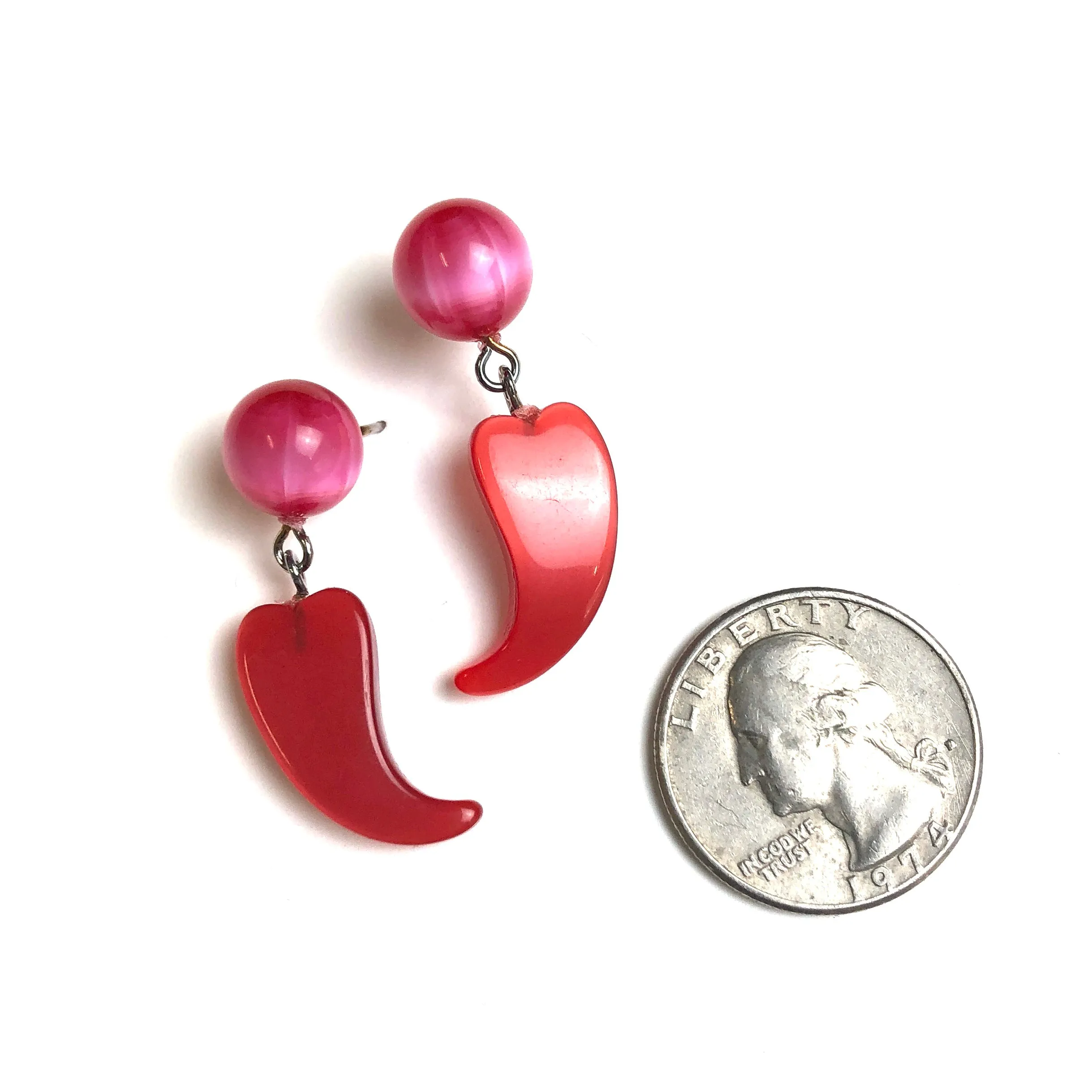 Red and Pink Swished Heart Drop Earrings