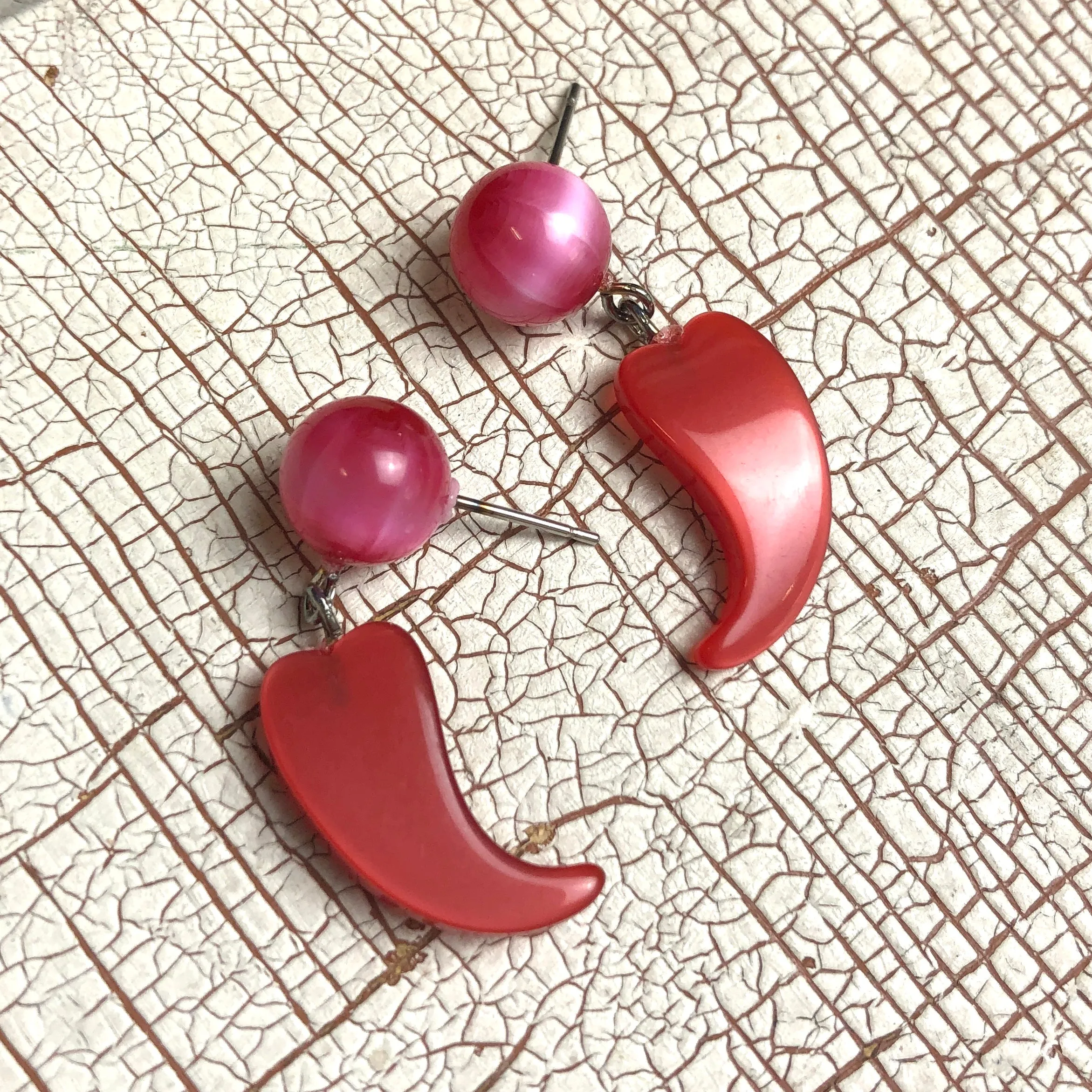 Red and Pink Swished Heart Drop Earrings