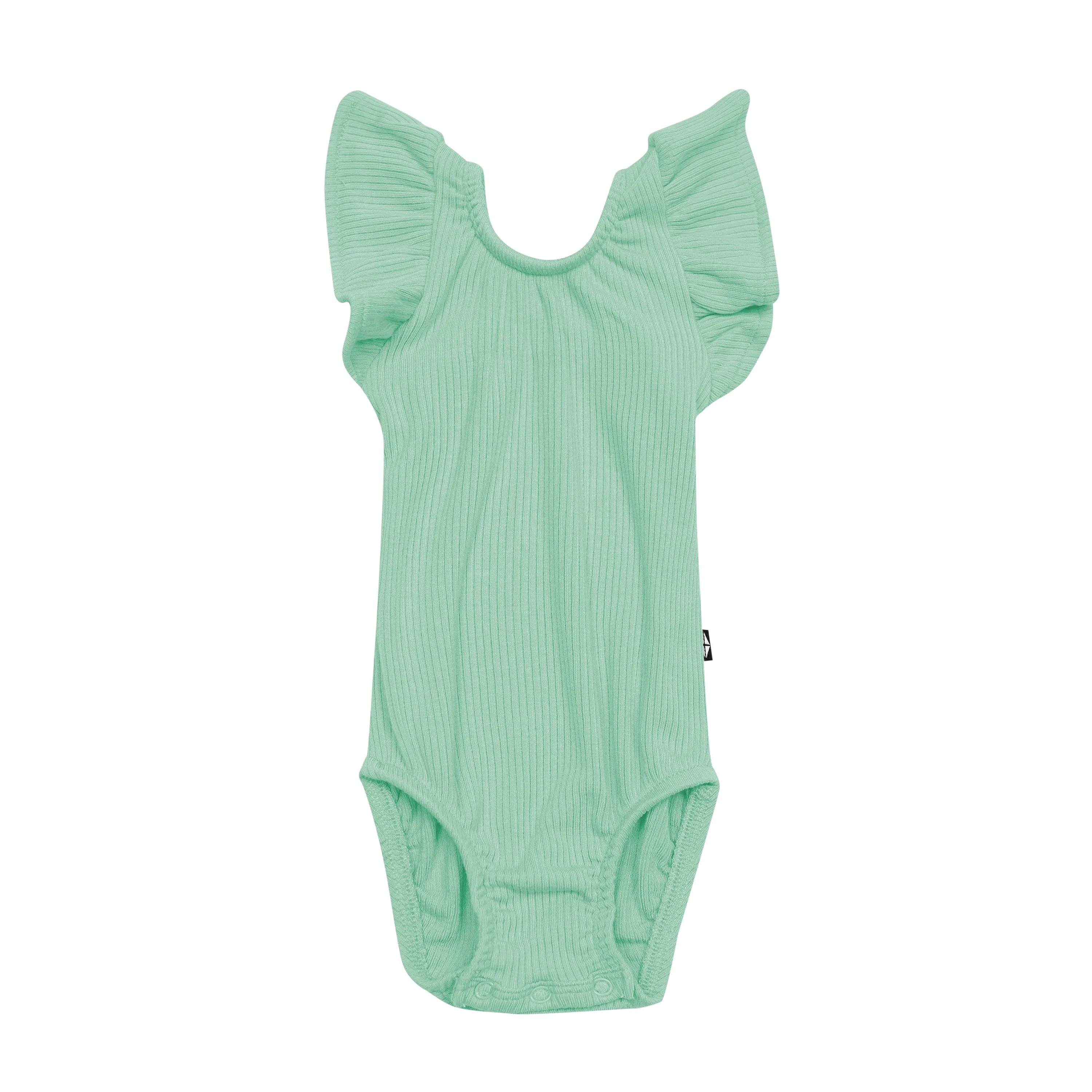 Ribbed Sleeveless Ruffle Leotard in Wasabi