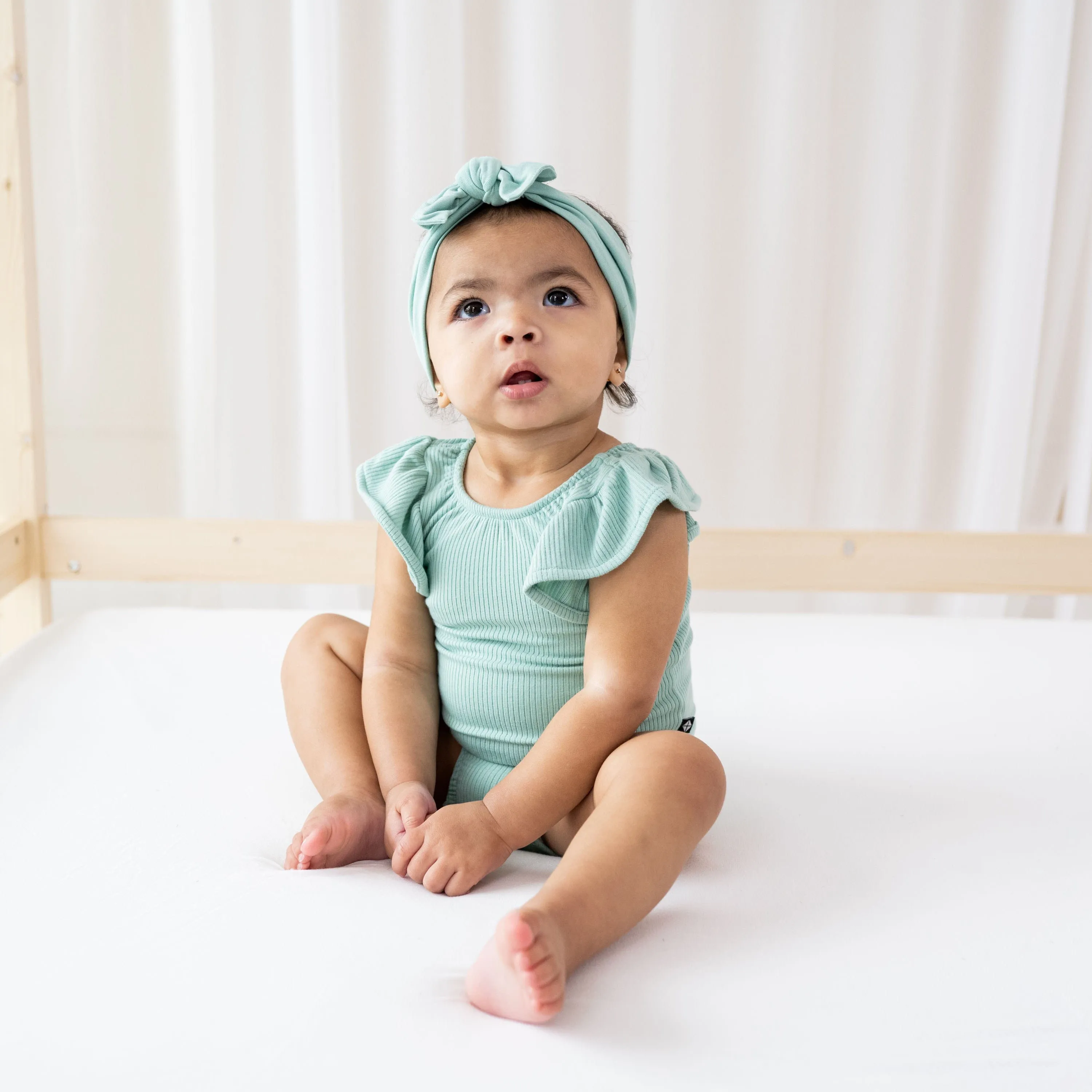 Ribbed Sleeveless Ruffle Leotard in Wasabi