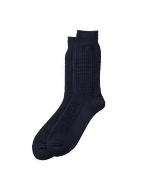 Rototo Cotton Waffle Crew Socks Dark Navy