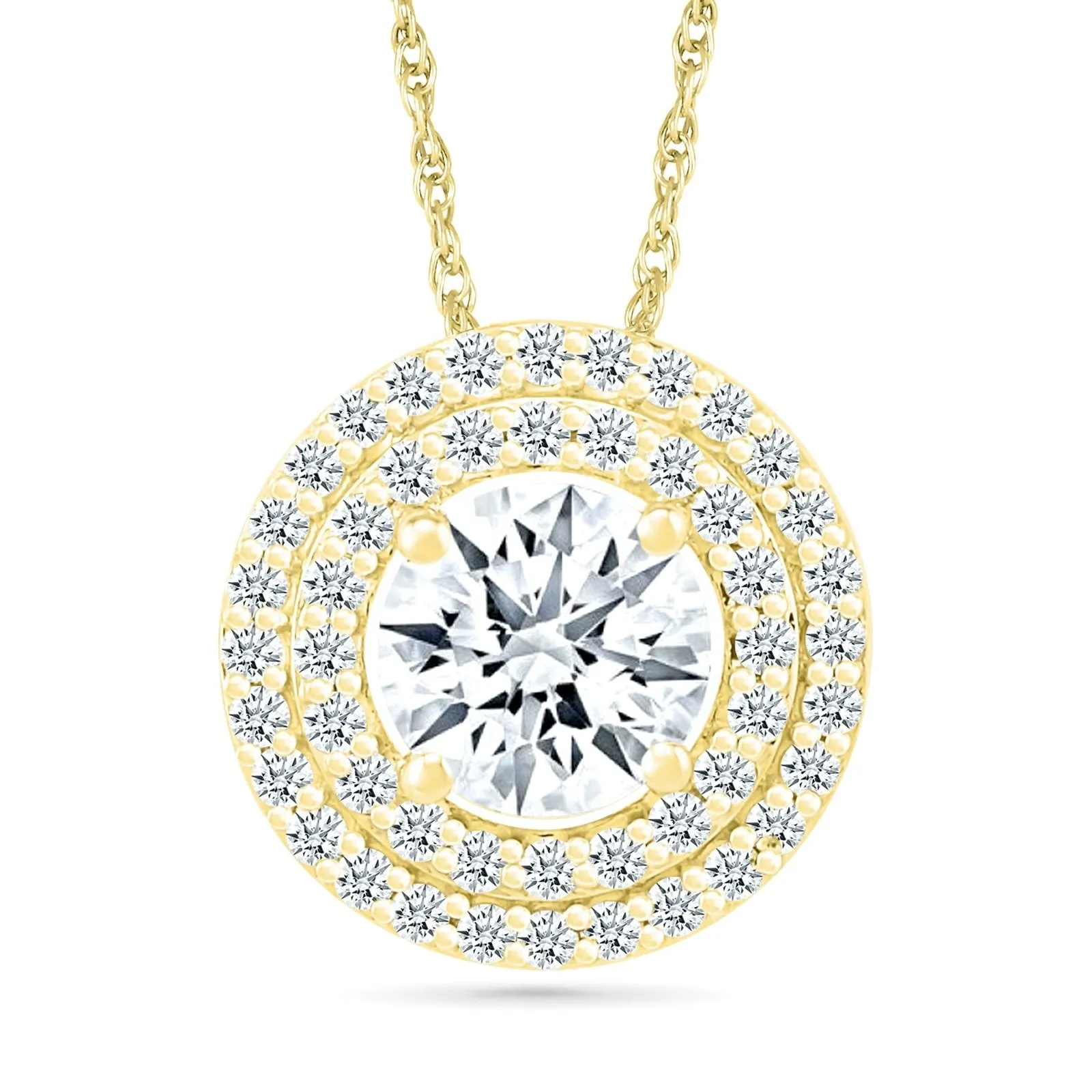 Round White Sapphire Pendant with Double White Sapphire Halo