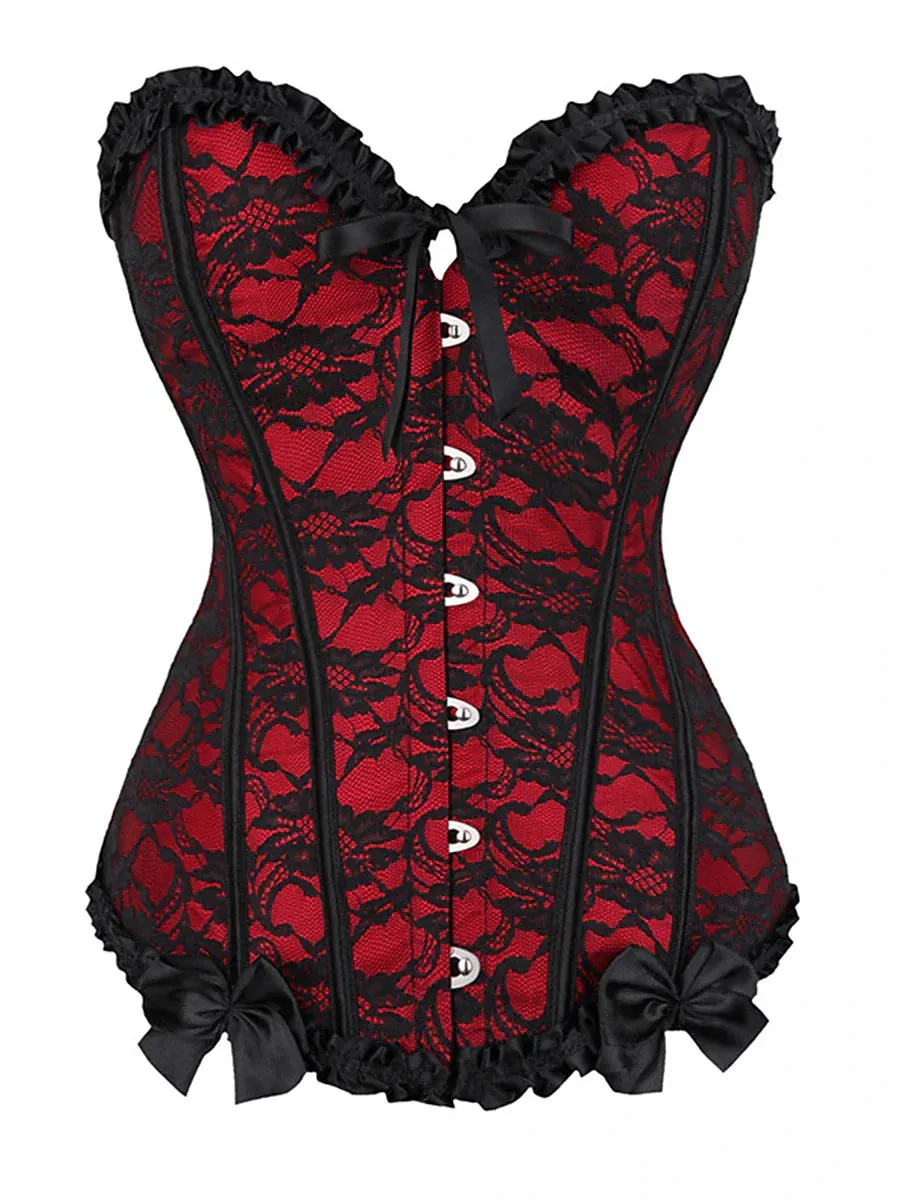 Seductive Black and Red Floral Corsets with Dark Blue Accents - Sleeveless Backless Design