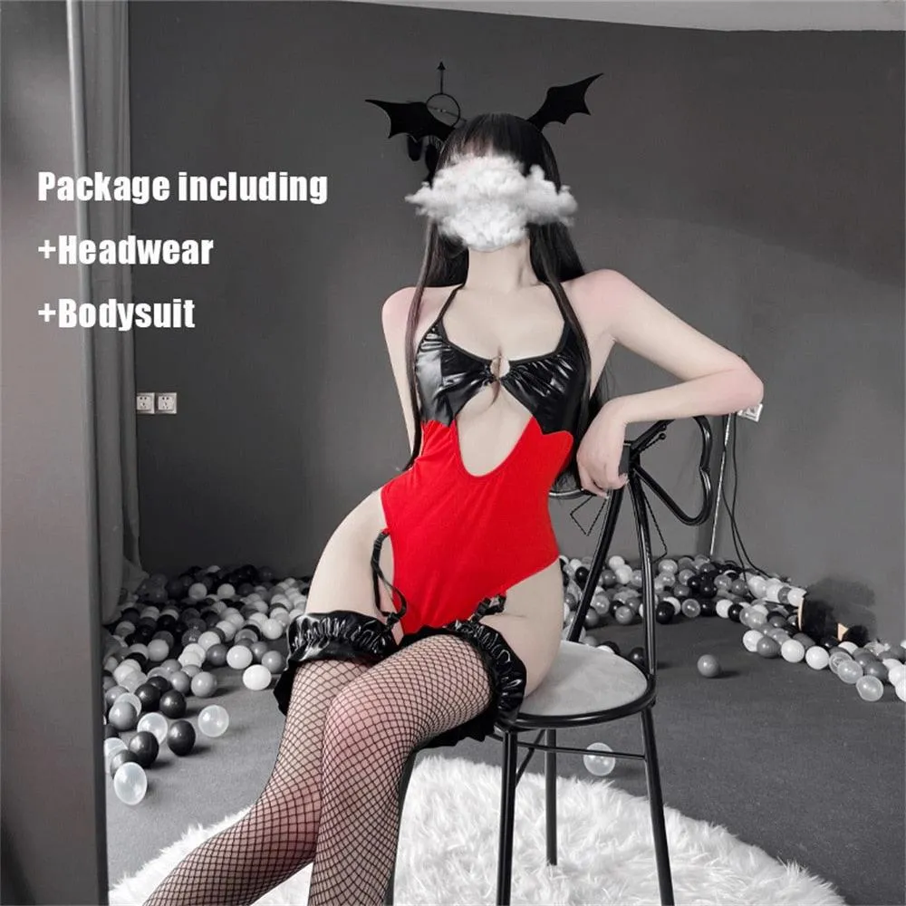 Sexy Lingerie Open Bra Bodysuit Little Demon Devil Cosplay Costume