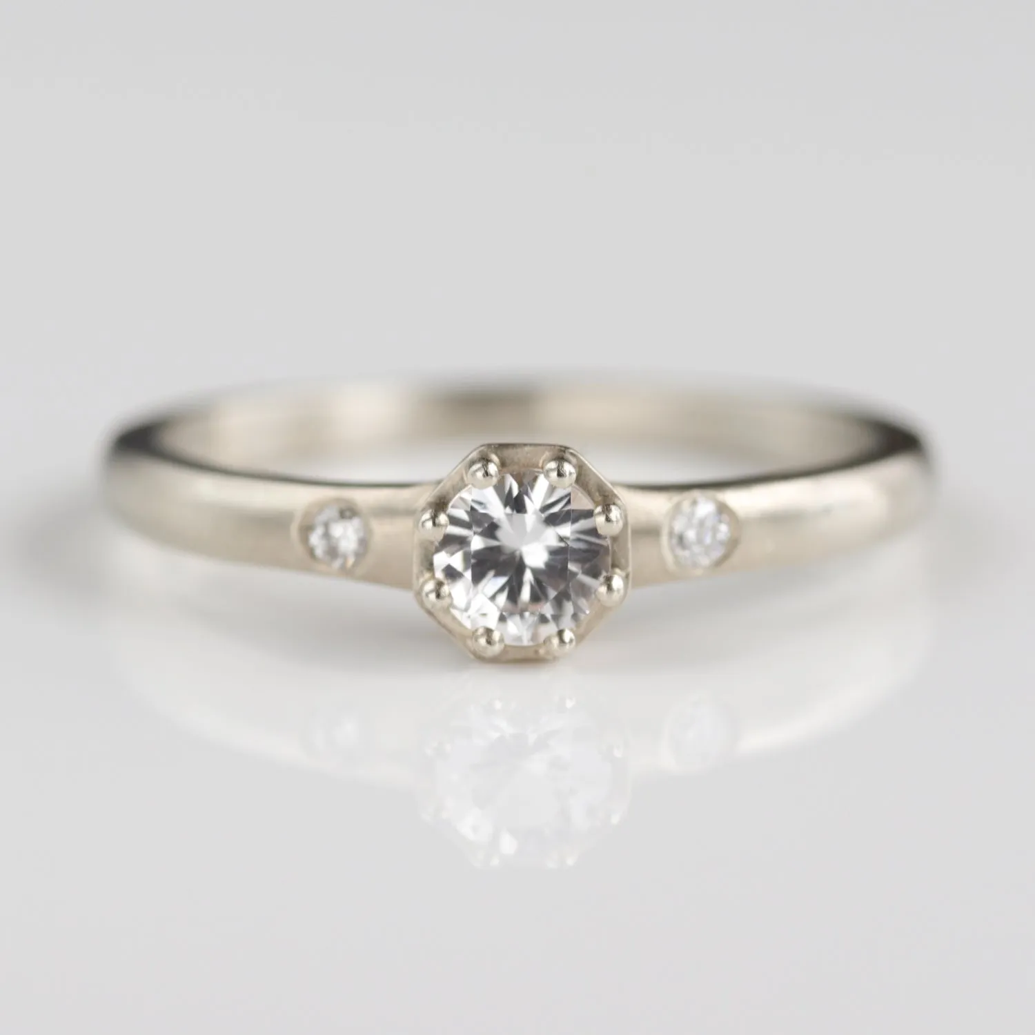 Size 6 - 4mm Octagon Engagement Ring with side stones