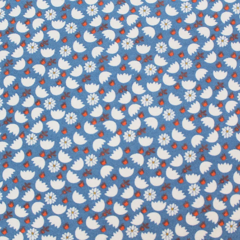 Sky Blue Brushed Cotton - Floral - Orange Dash