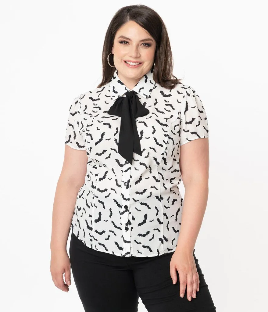 Smak Parlour White & Black Bats Power Play Blouse