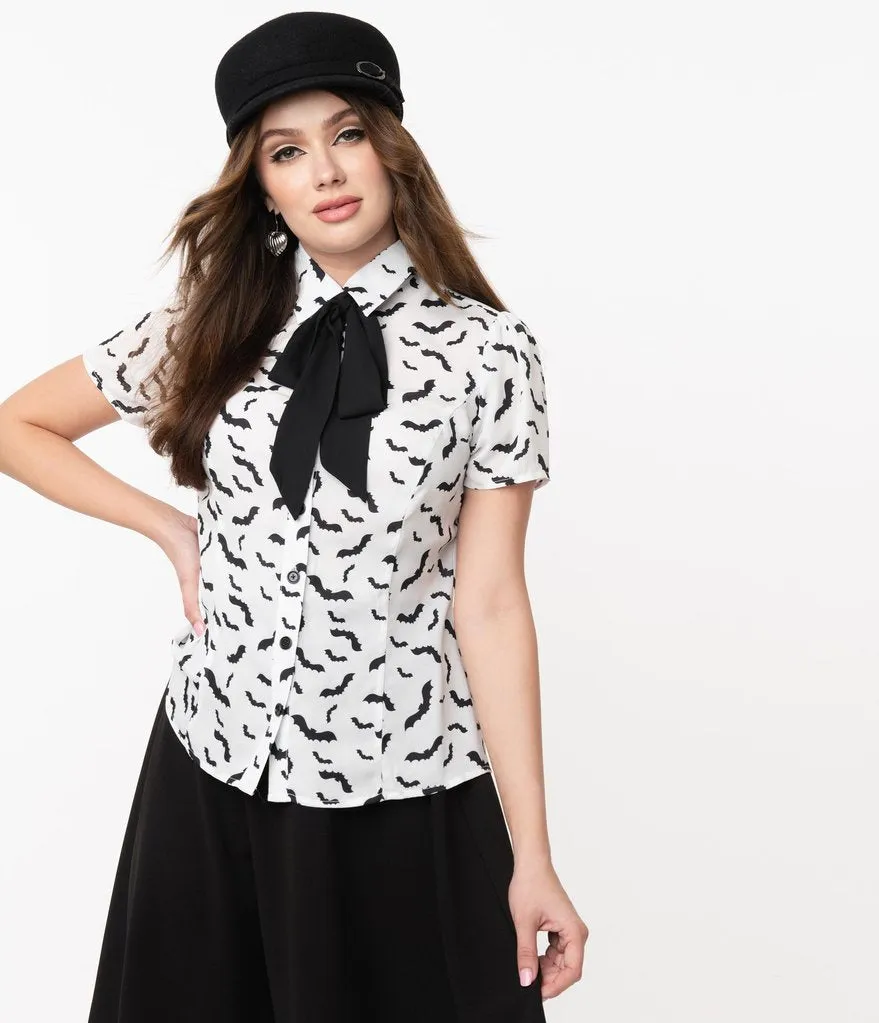 Smak Parlour White & Black Bats Power Play Blouse