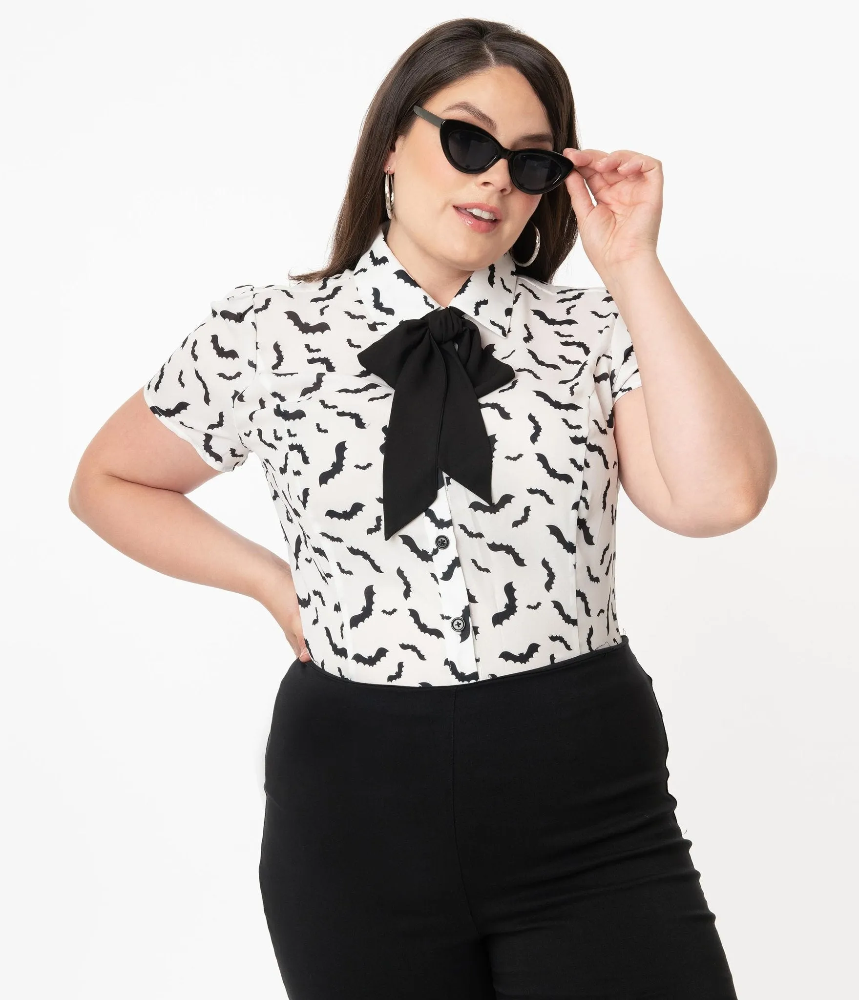 Smak Parlour White & Black Bats Power Play Blouse