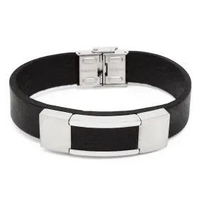 Stainless Steel Black Leather Fliplock Bracelet