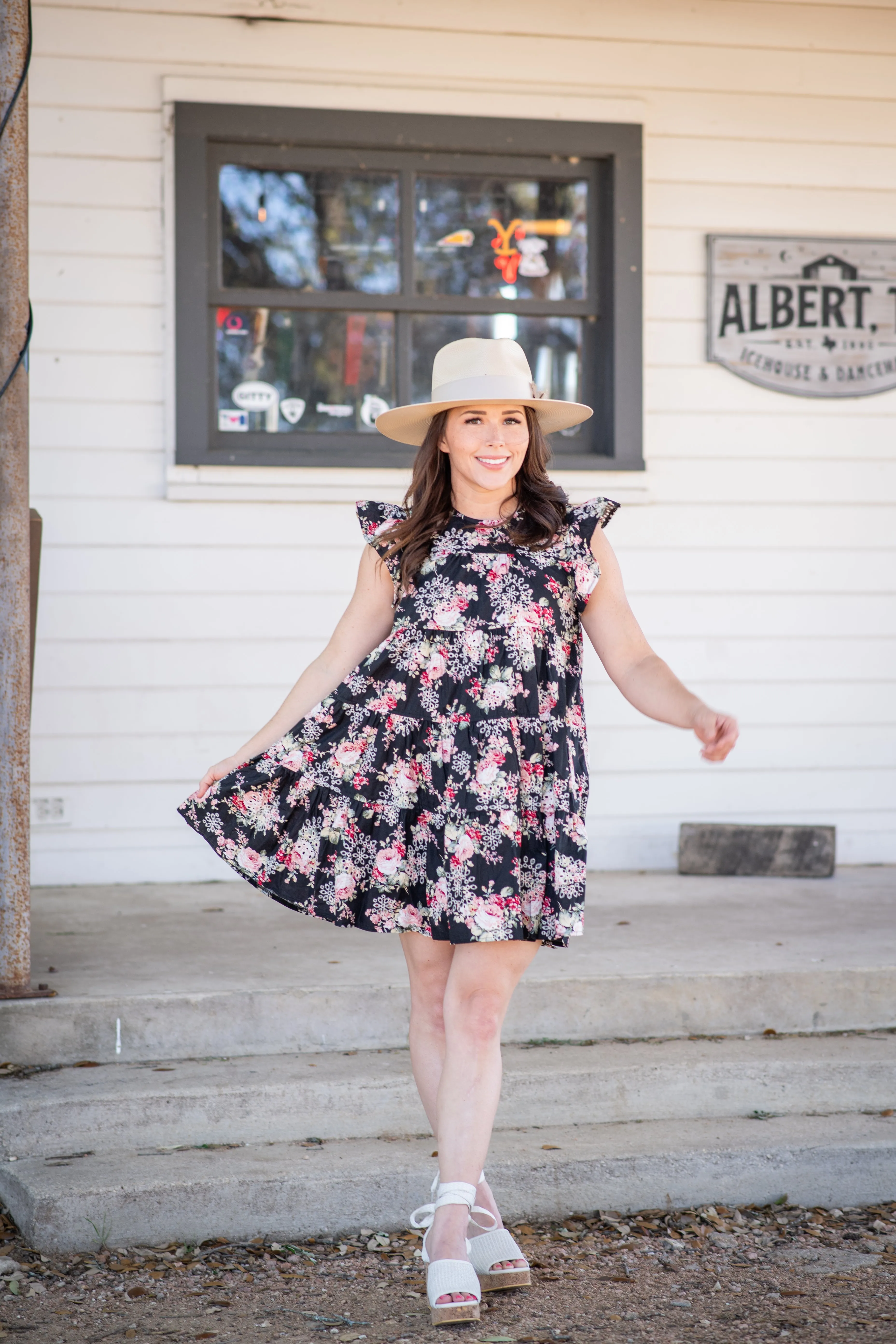 STL Black Floral Babydoll Dress