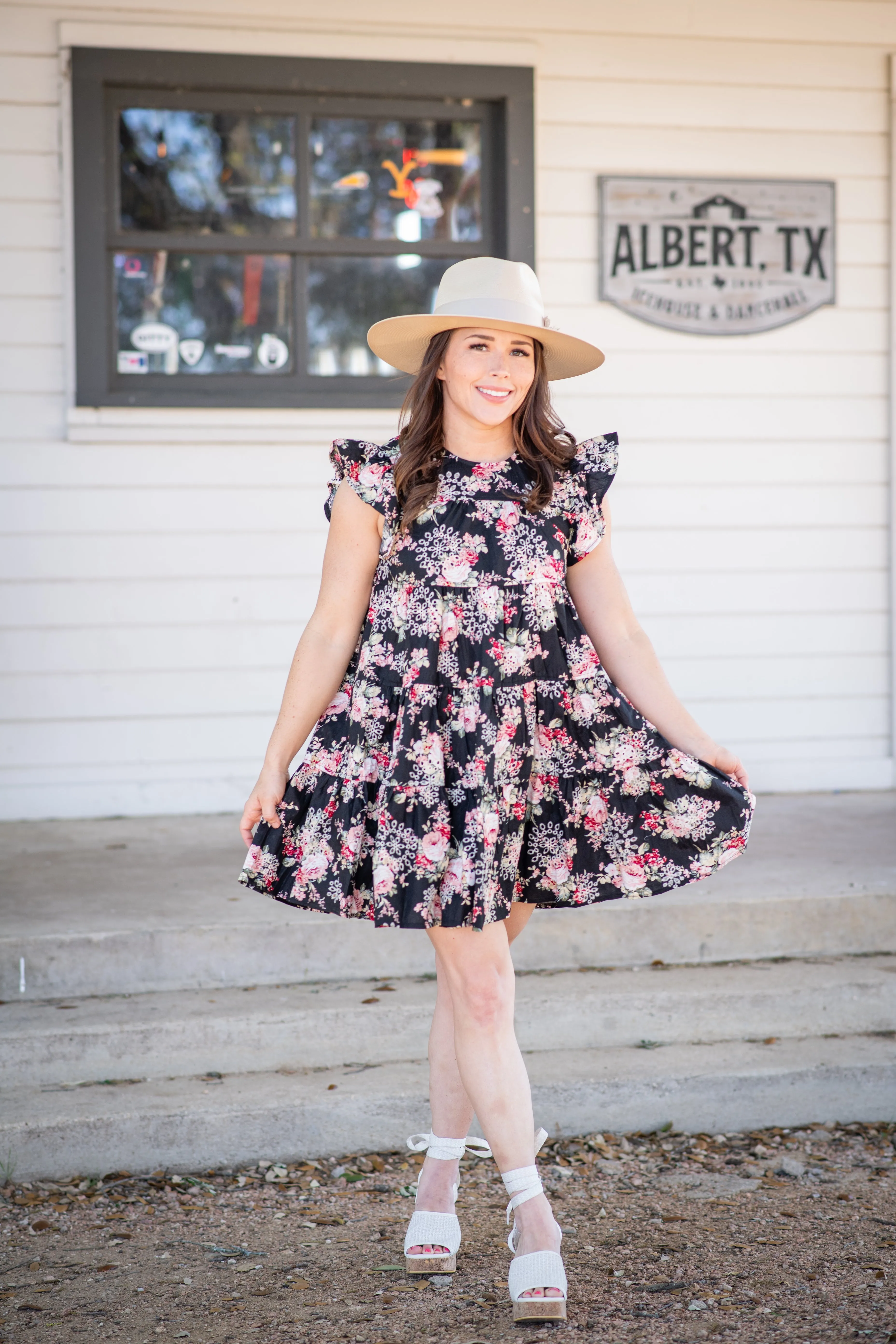 STL Black Floral Babydoll Dress