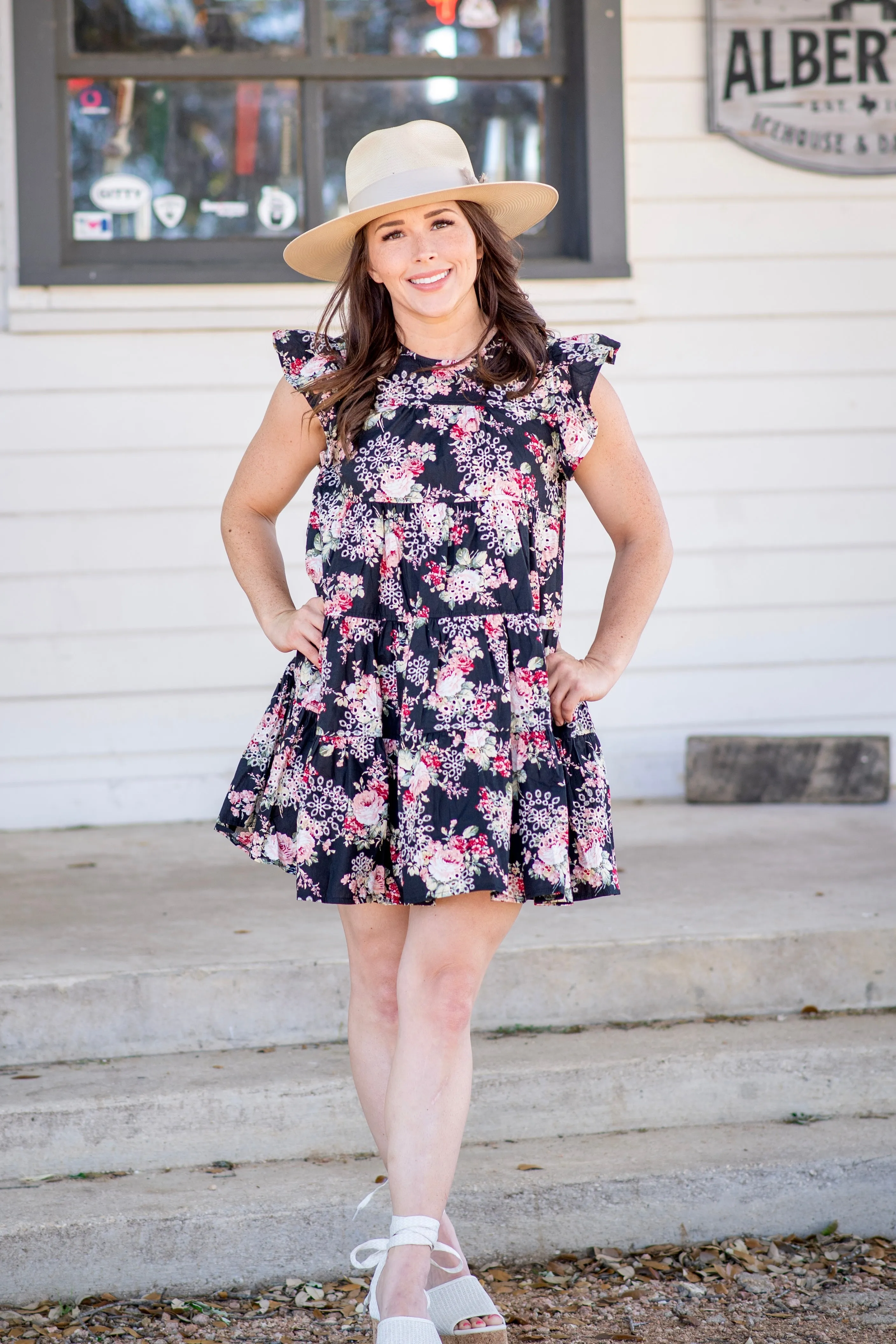 STL Black Floral Babydoll Dress