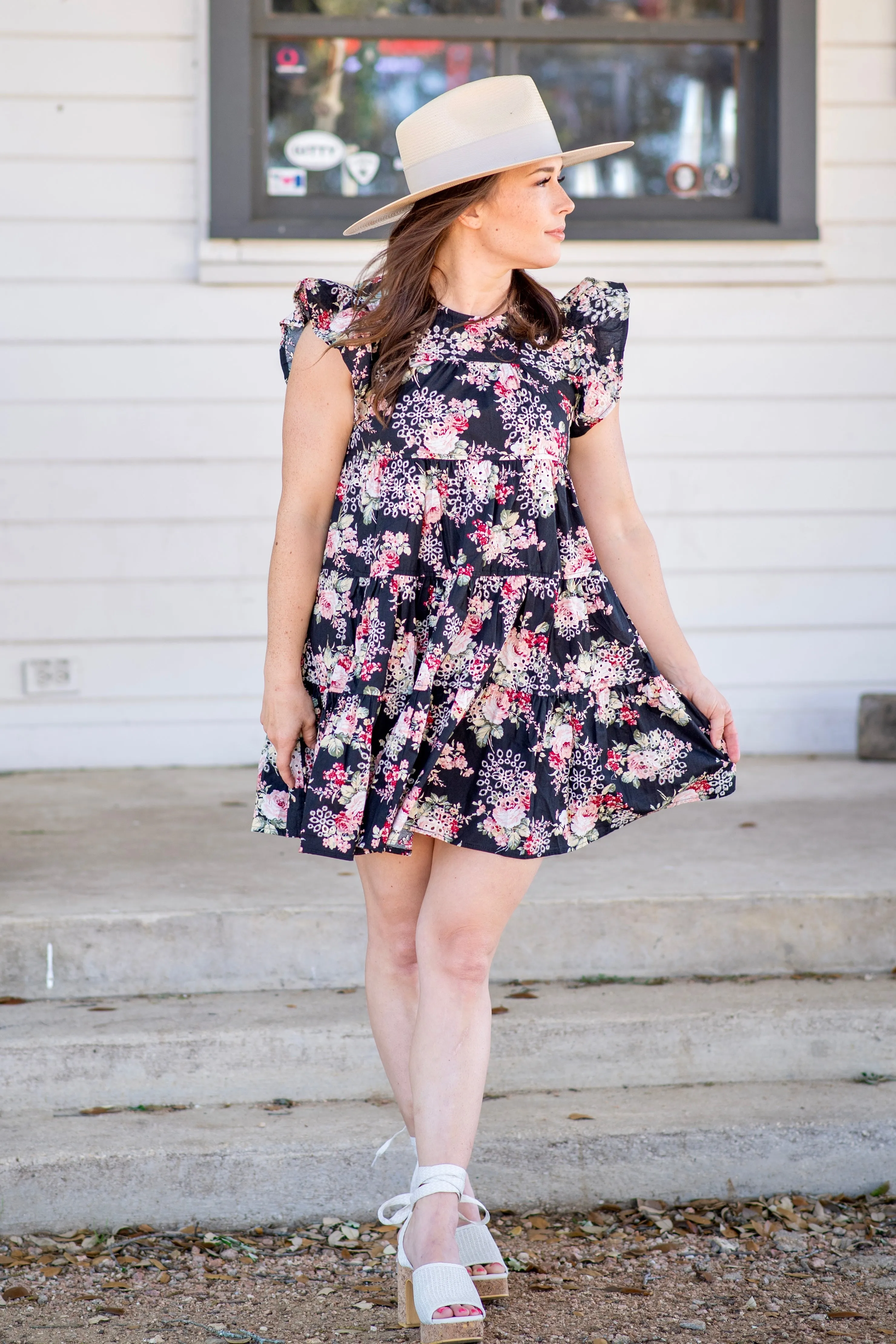 STL Black Floral Babydoll Dress