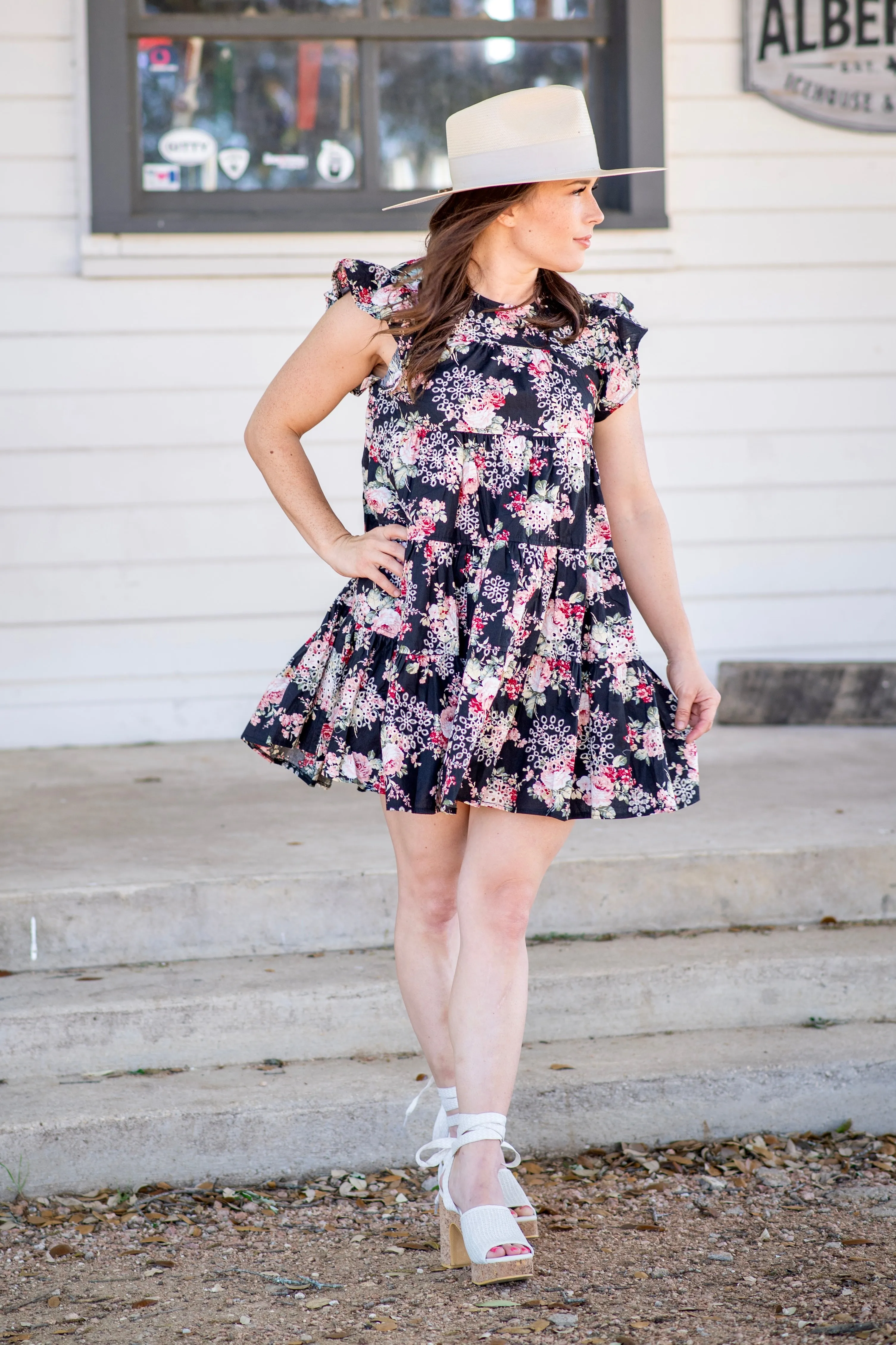 STL Black Floral Babydoll Dress