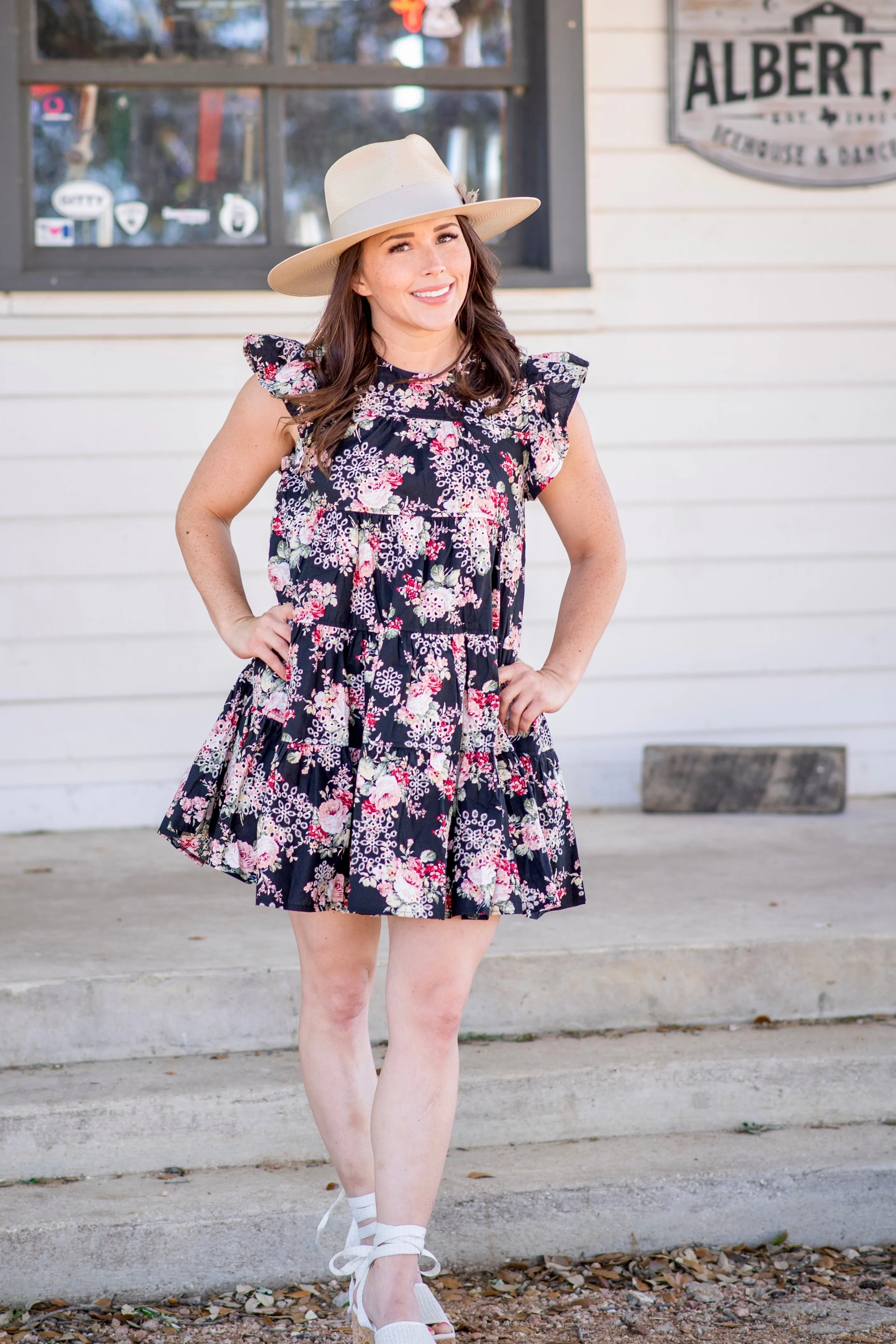 STL Black Floral Babydoll Dress